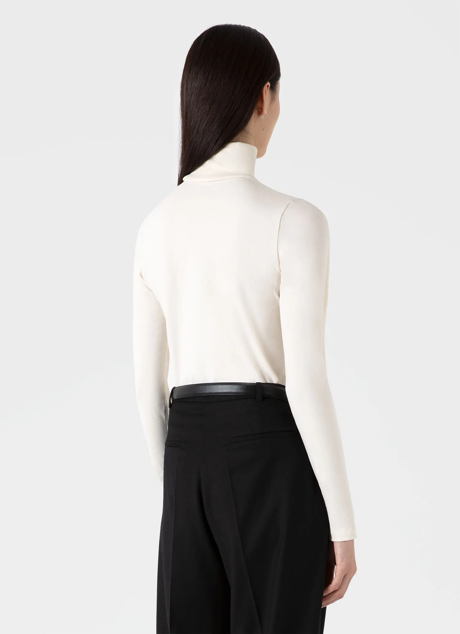 Women's Long Sleeve Roll Neck Top in Ecru sold by Sunspel product image thumbnail 3