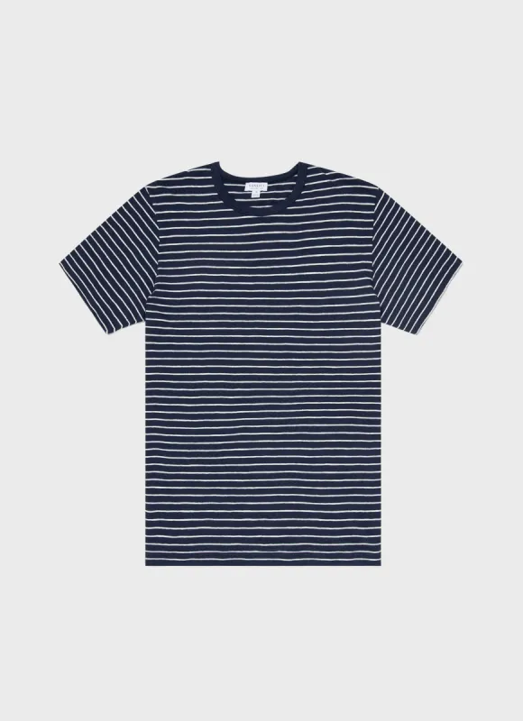 Men's Cotton Linen T-shirt in Navy/Off White sold by Sunspel