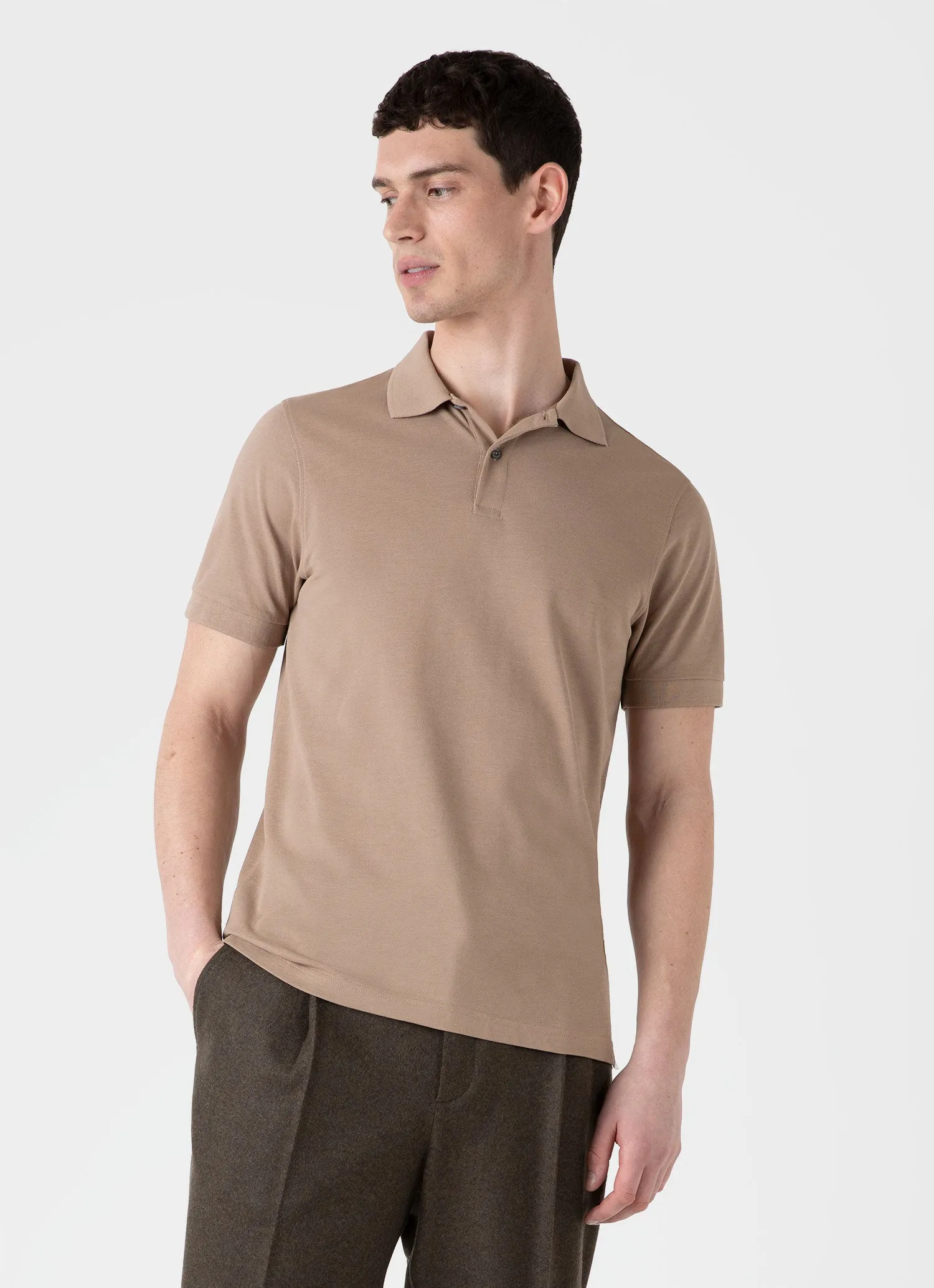 Men's Piqué Polo Shirt in Sandstone sold by Sunspel product image thumbnail 2