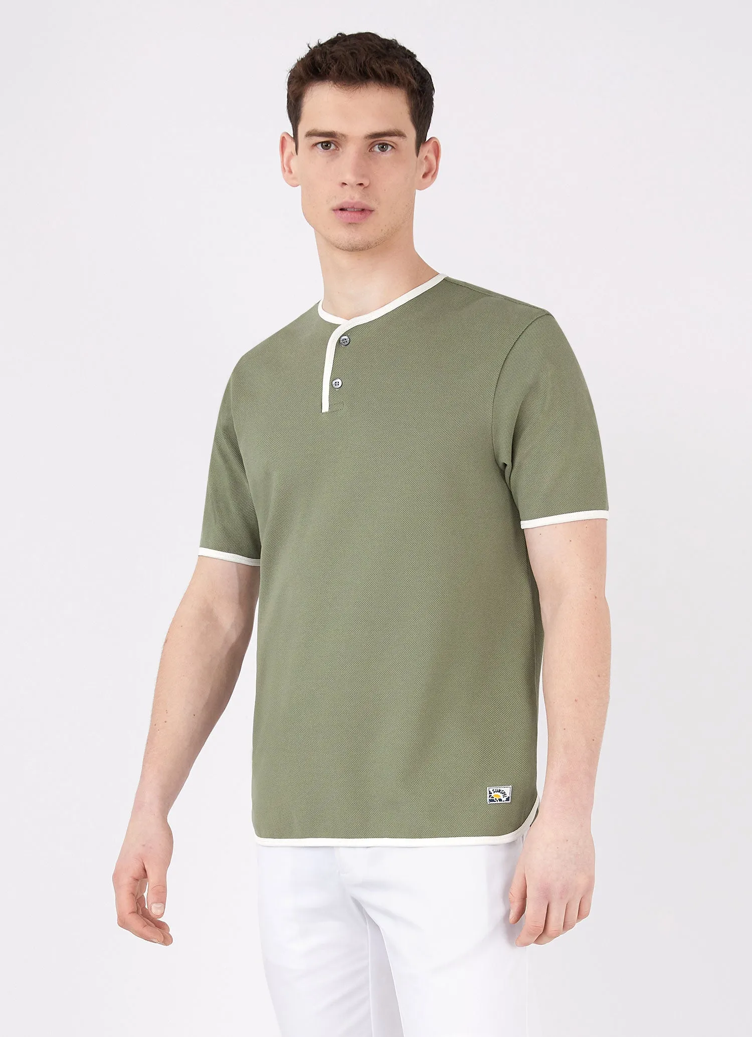 Men's Paul Weller College Henley in Dark Sage sold by Sunspel product image thumbnail 3