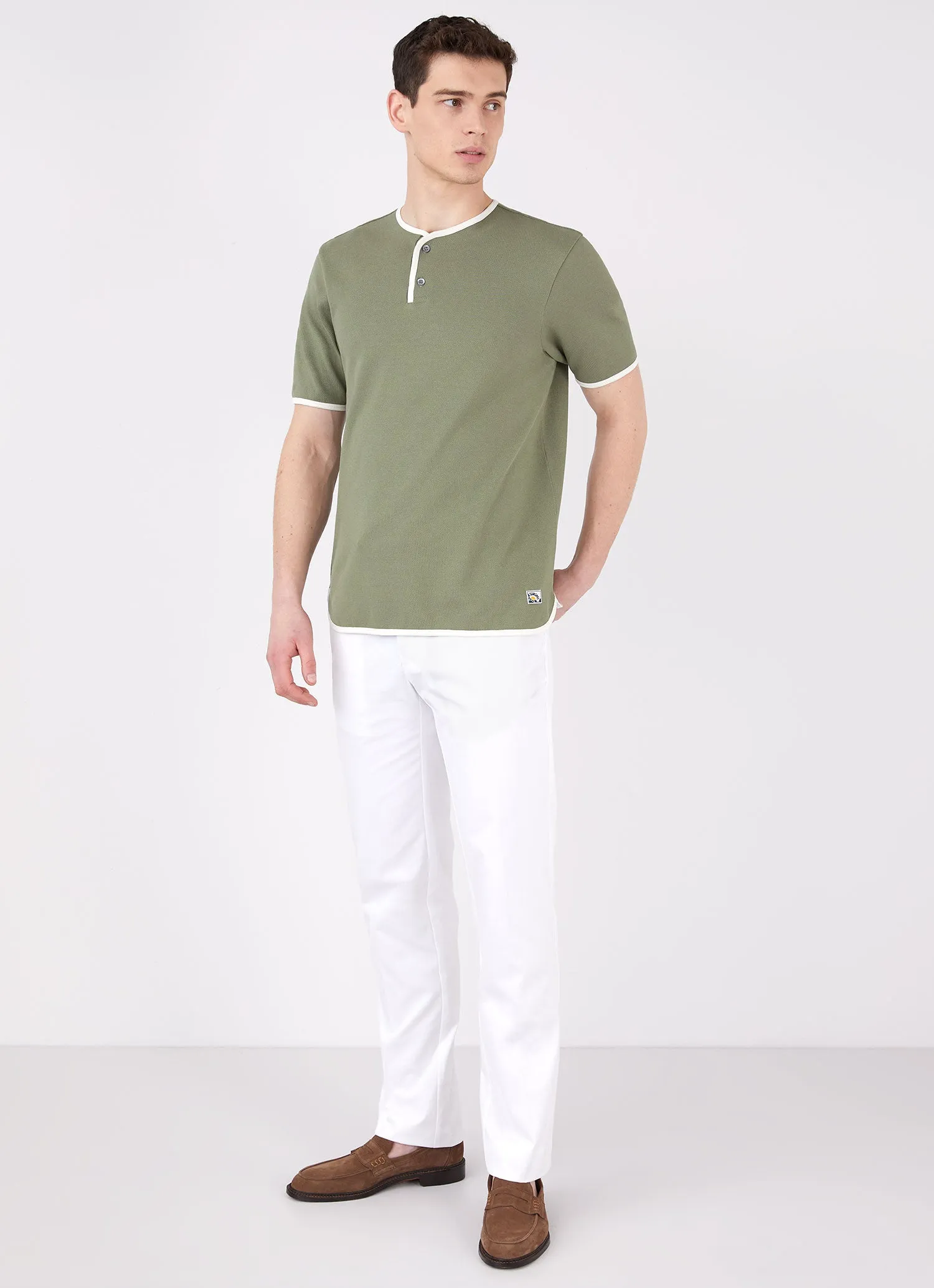 Men's Paul Weller College Henley in Dark Sage sold by Sunspel product image thumbnail 4