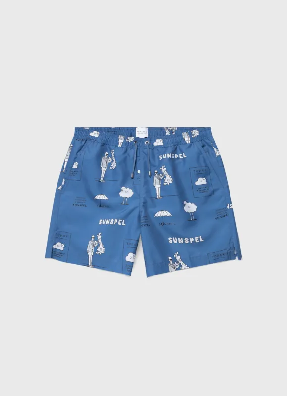 Men's Matt Blease Drawstring Swim Shorts in Today's Forecast Print sold by Sunspel