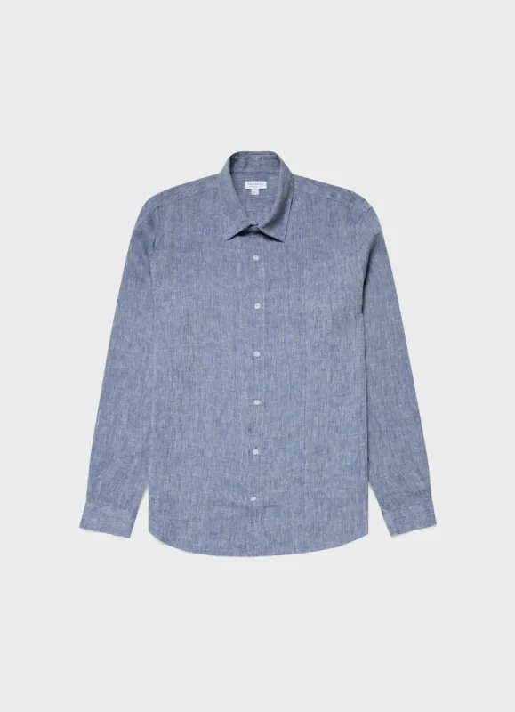 Men's Linen Shirt in Bluestone Melange sold by Sunspel