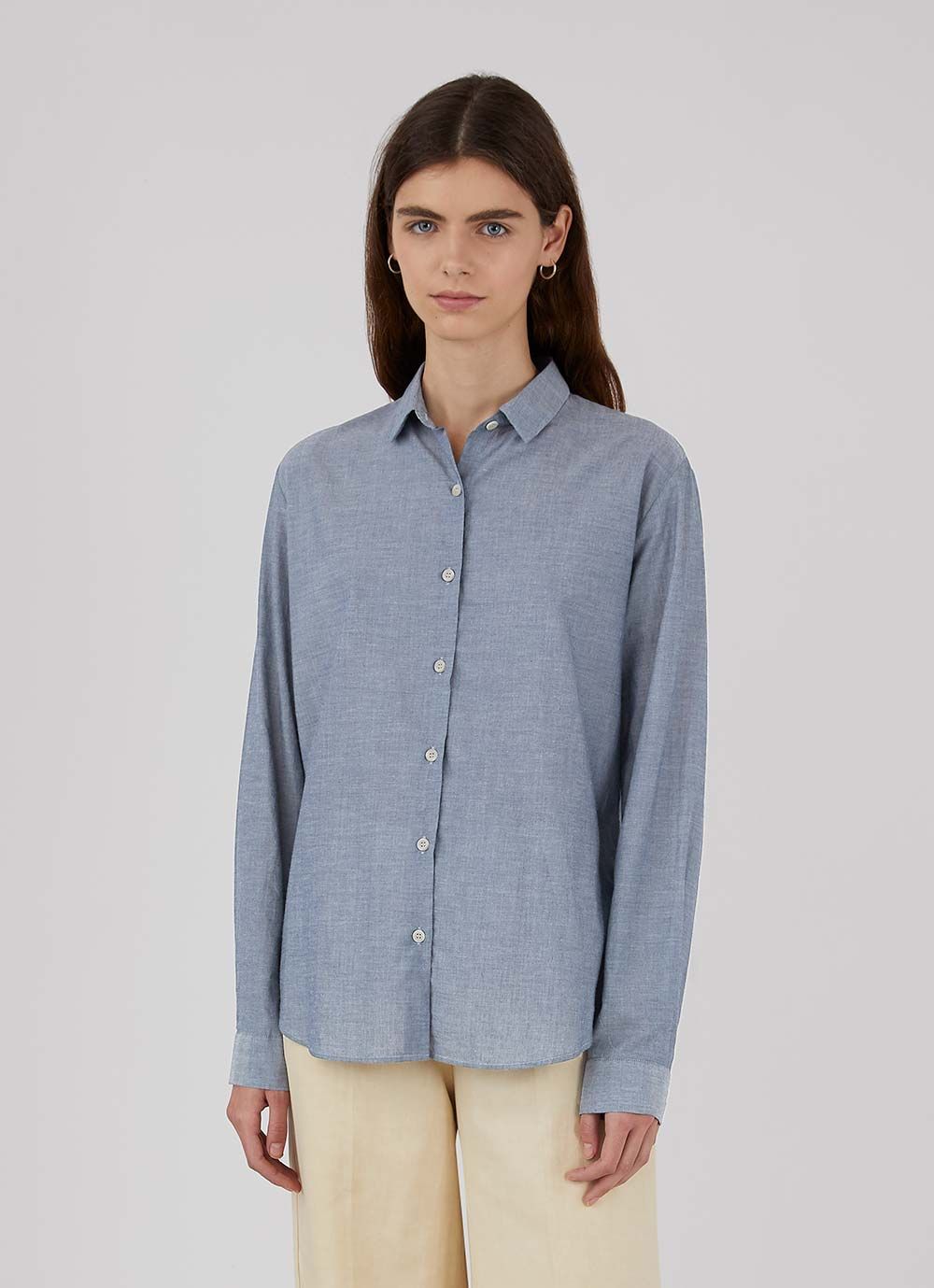 Women's Linen Shirt in Blue Melange sold by Sunspel product image thumbnail 2