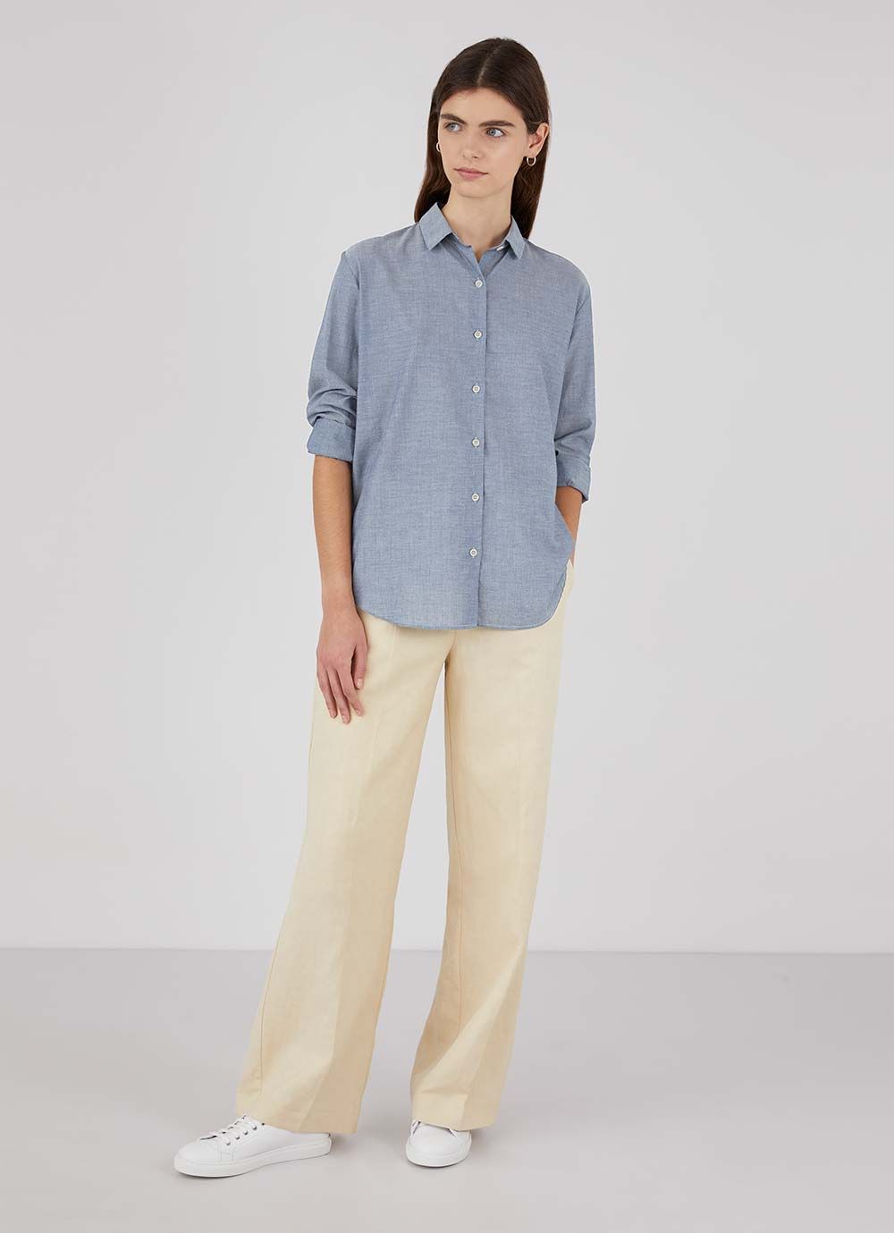Women's Linen Shirt in Blue Melange sold by Sunspel
