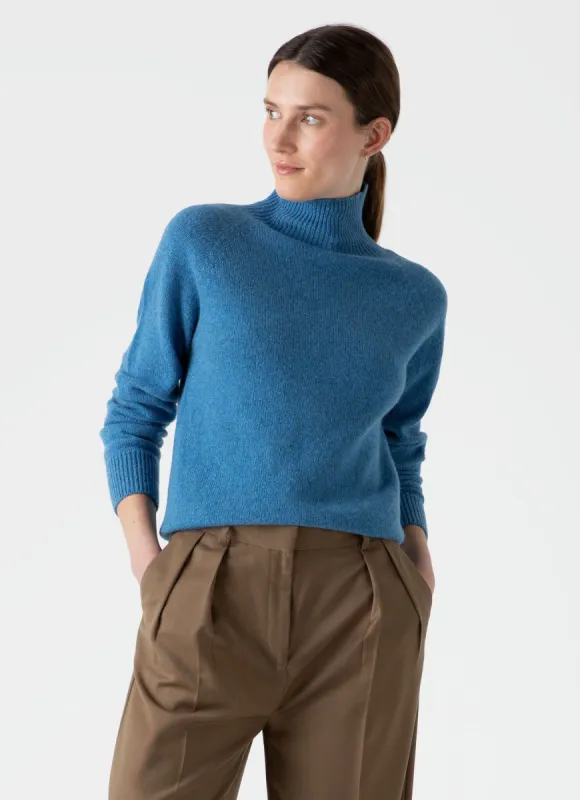 Women's Lambswool Funnel Neck Jumper in Blue Jean sold by Sunspel