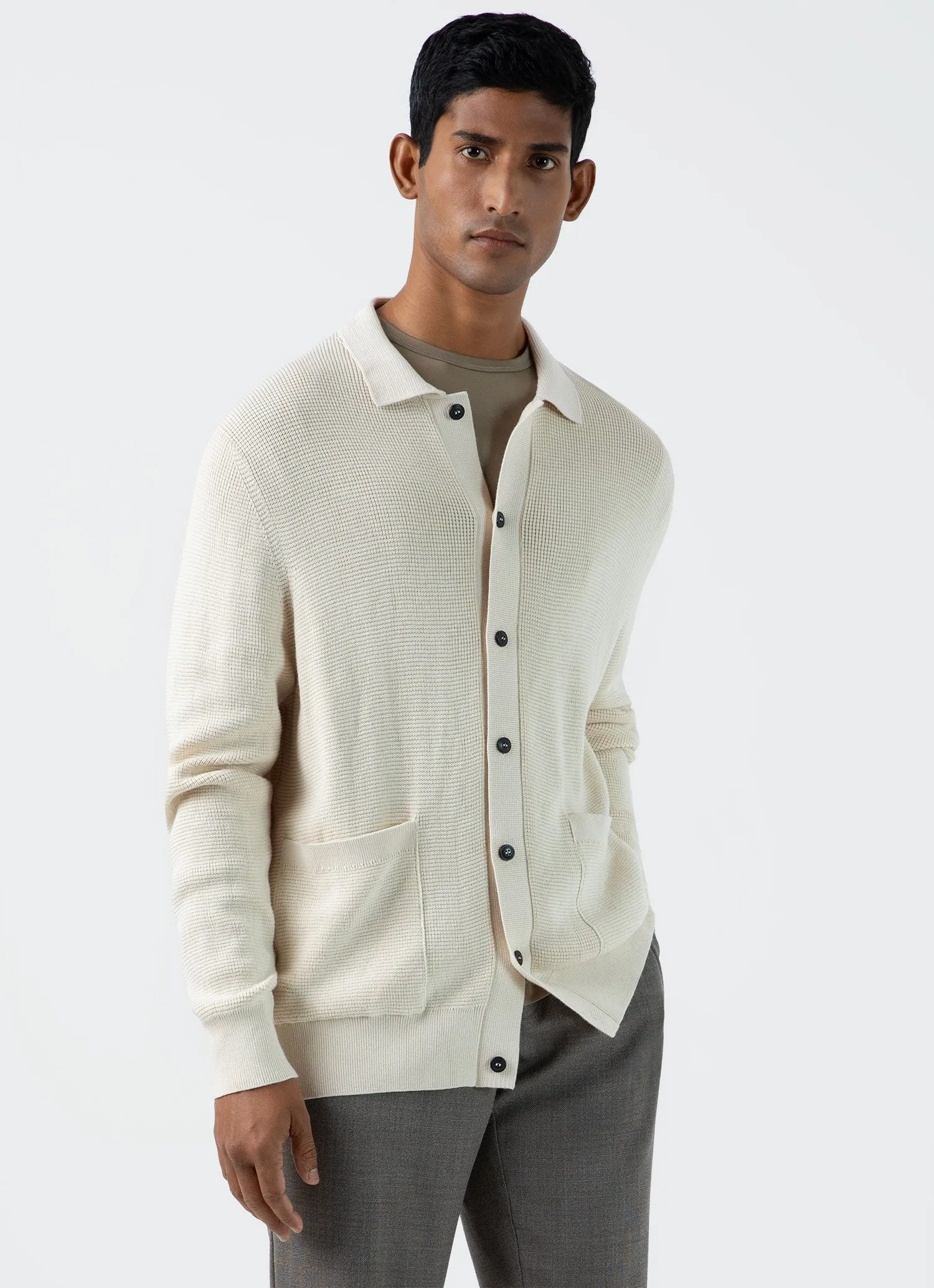 Men's Waffle Stitch Jacket in Ecru sold by Sunspel product image thumbnail 2