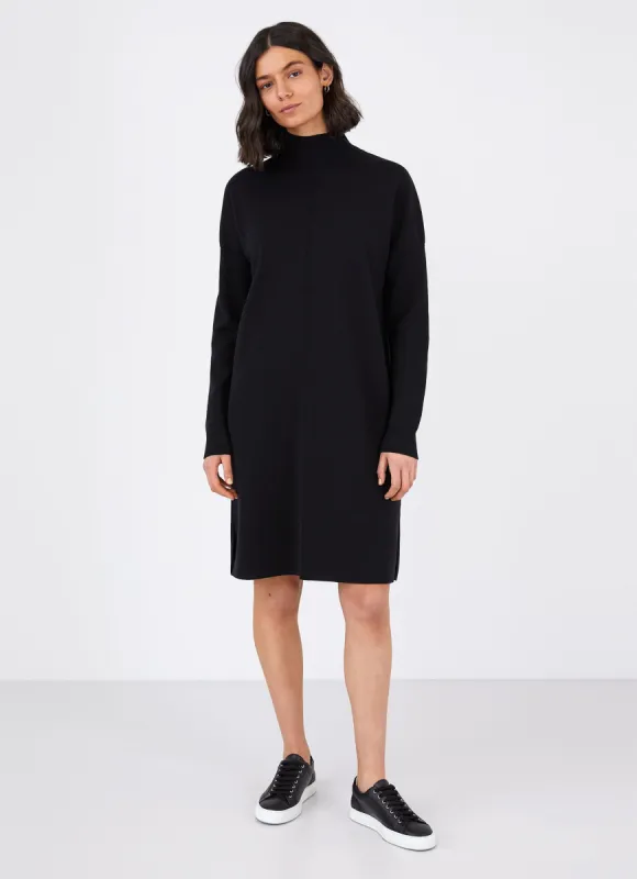 Women's Merino Funnel Neck Dress in Black sold by Sunspel