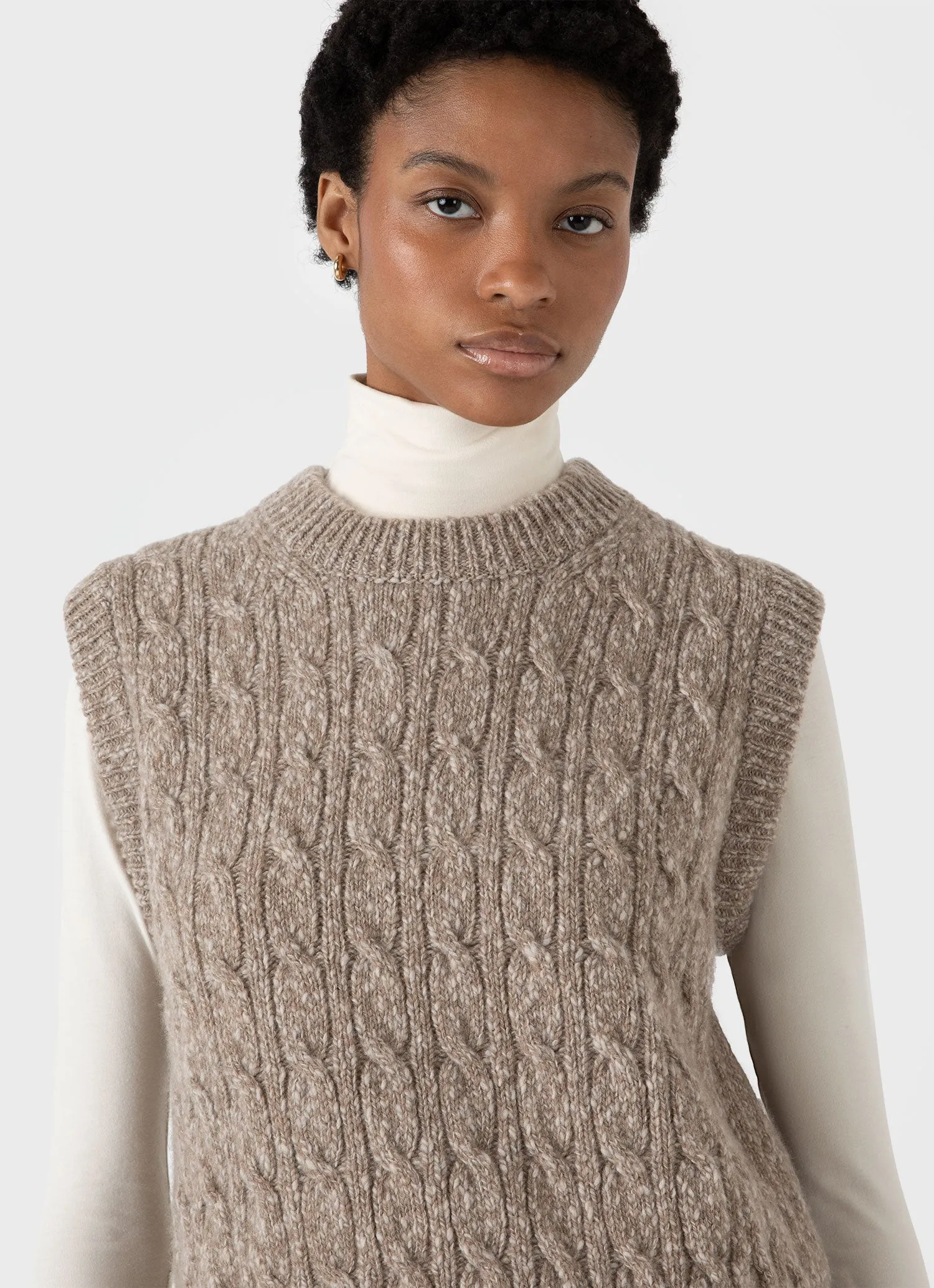Women's Cable Knit Vest in Camel Twist sold by Sunspel product image thumbnail 4