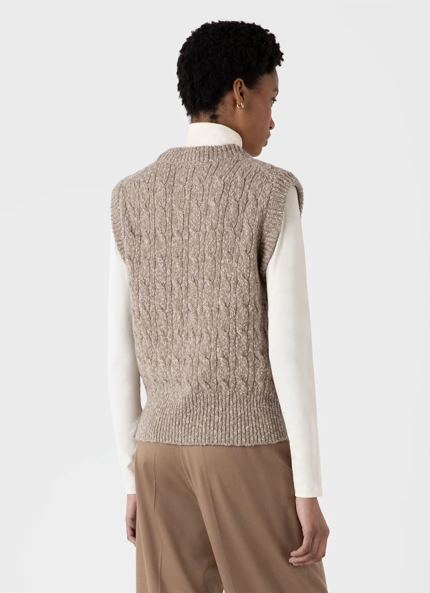 Women's Cable Knit Vest in Camel Twist sold by Sunspel product image thumbnail 3