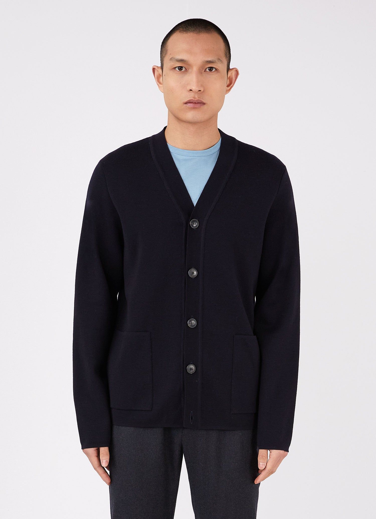 Men's Merino Milano Cardigan in Navy sold by Sunspel product image thumbnail 2