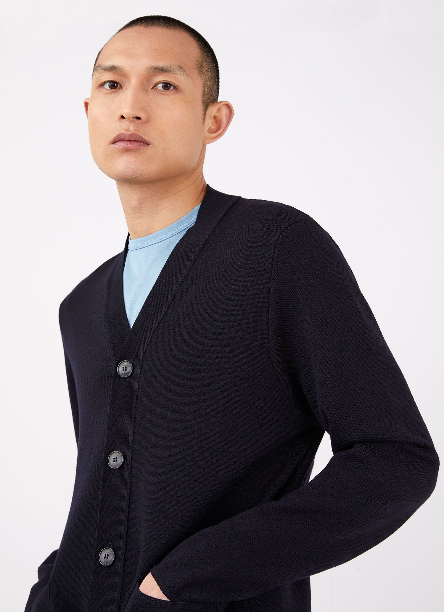 Men's Merino Milano Cardigan in Navy sold by Sunspel product image thumbnail 5