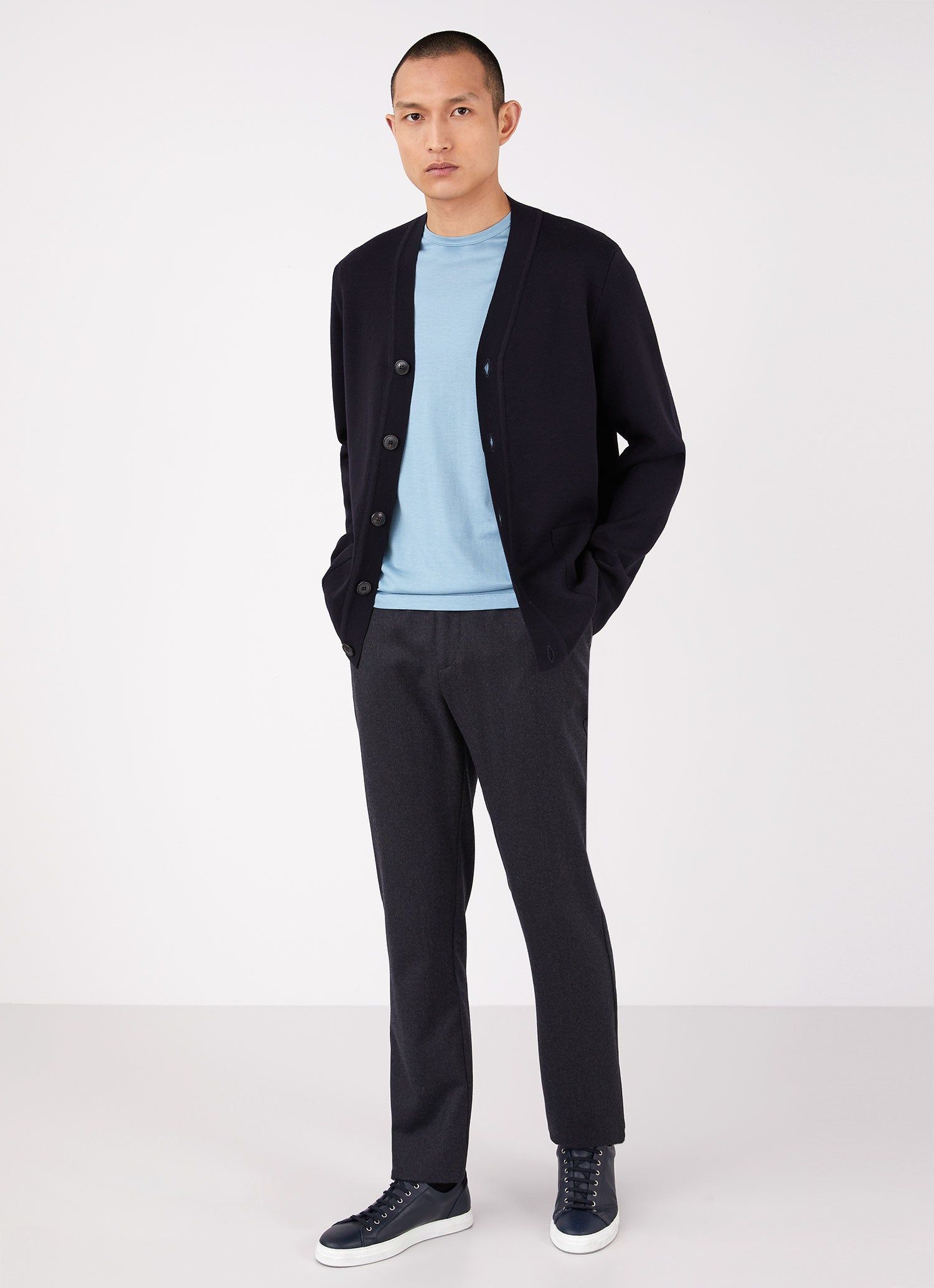 Men's Merino Milano Cardigan in Navy sold by Sunspel product image thumbnail 3
