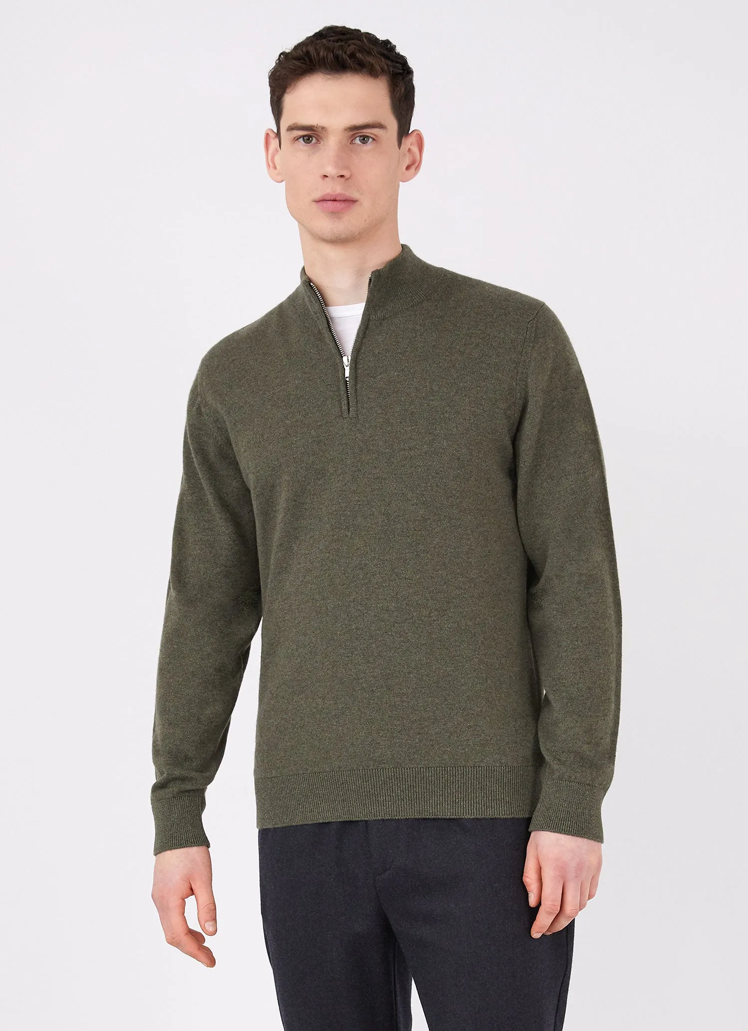 Men's Cashmere Zip Neck Jumper in Dark Moss sold by Sunspel product image thumbnail 2
