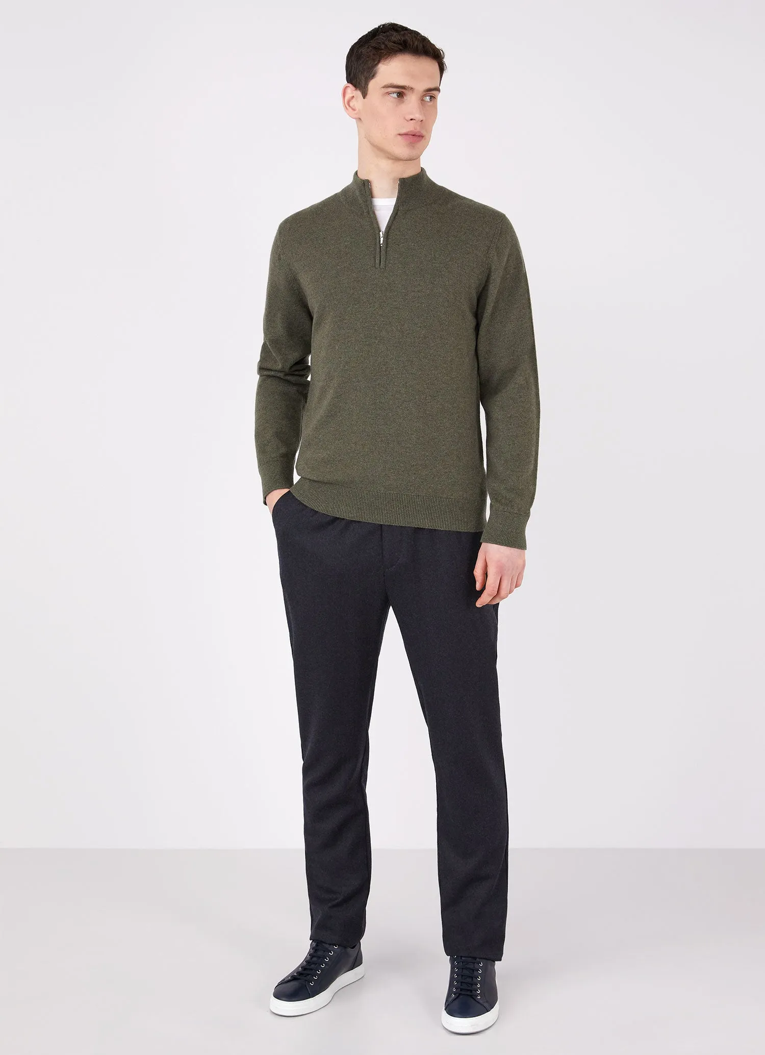 Men's Cashmere Zip Neck Jumper in Dark Moss sold by Sunspel product image thumbnail 3