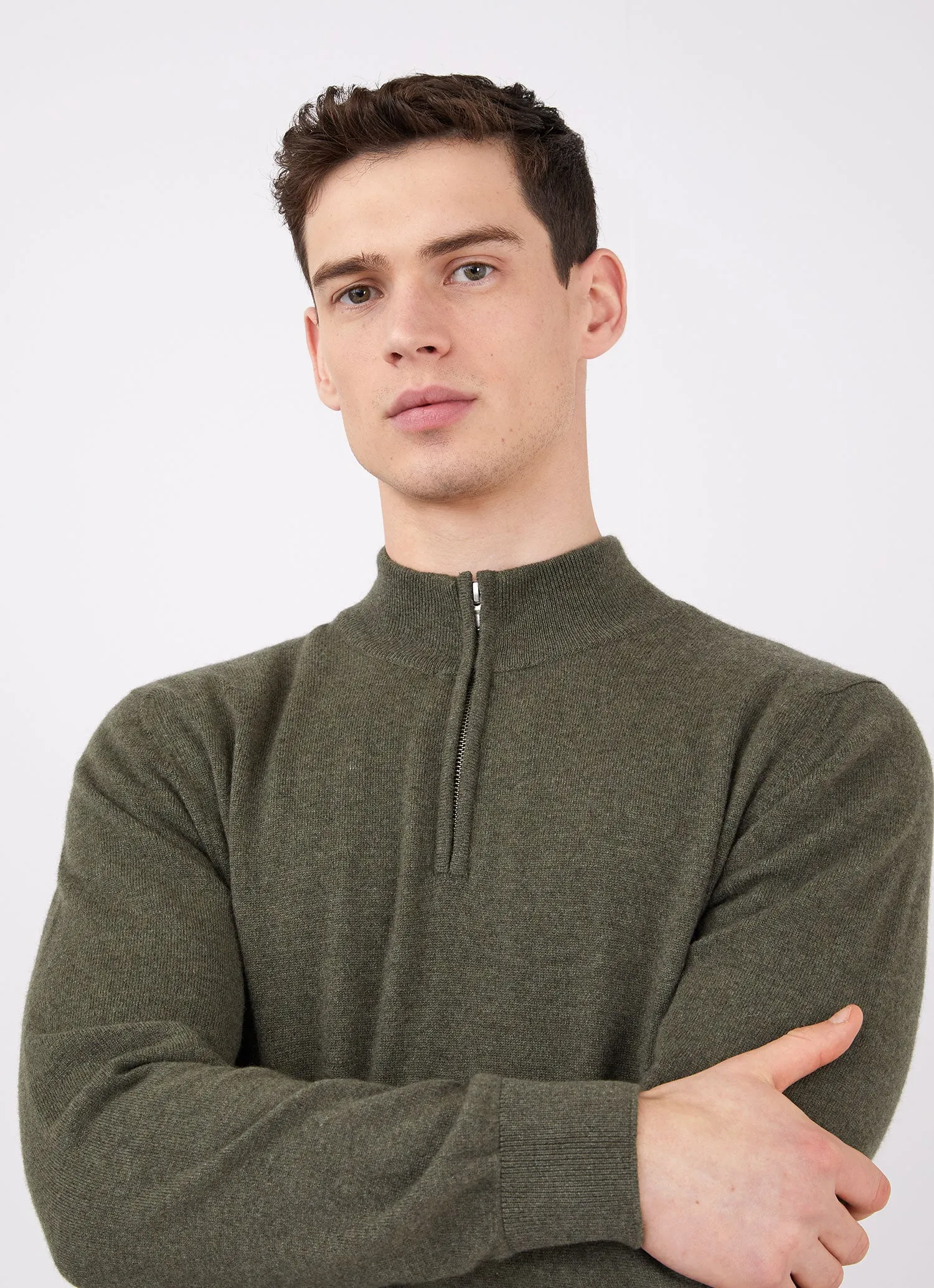 Men's Cashmere Zip Neck Jumper in Dark Moss sold by Sunspel product image thumbnail 5