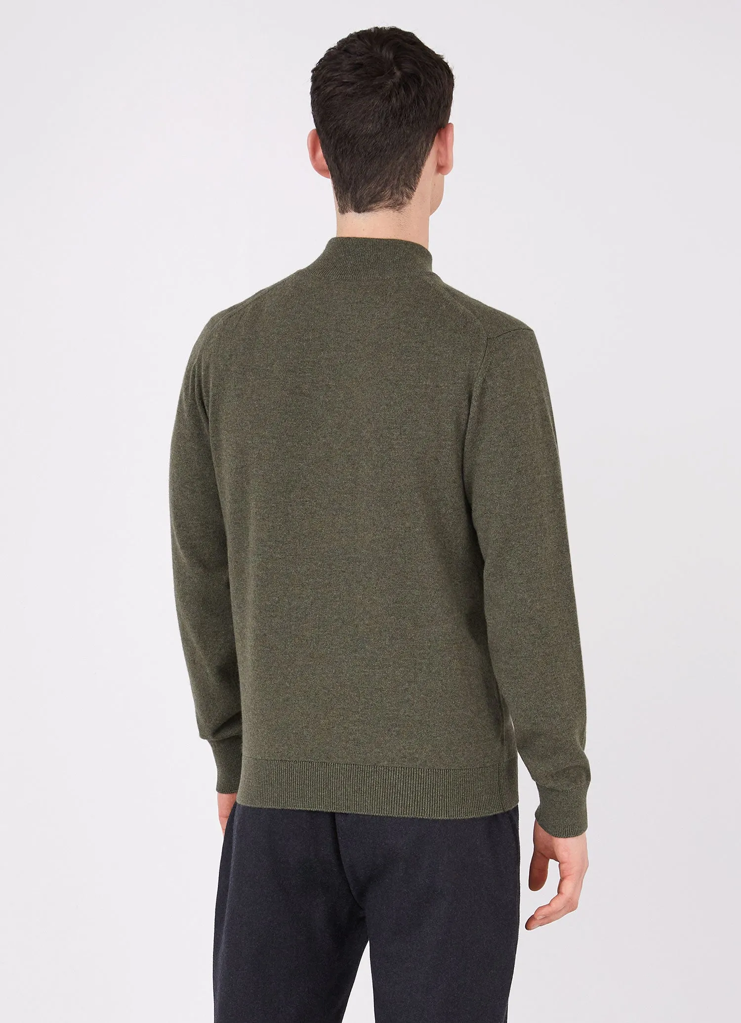 Men's Cashmere Zip Neck Jumper in Dark Moss sold by Sunspel product image thumbnail 4