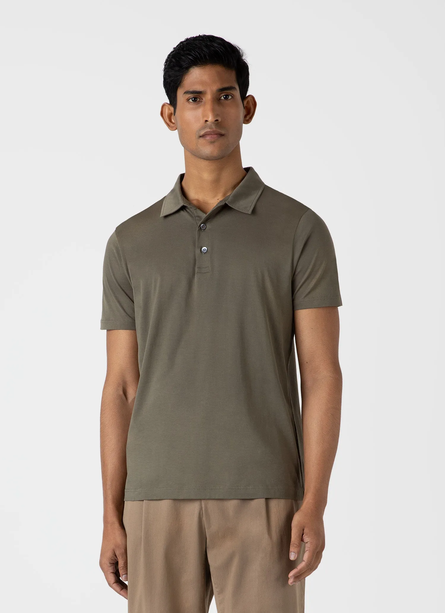 Men's Jersey Classic Polo Shirt in Khaki sold by Sunspel product image thumbnail 2