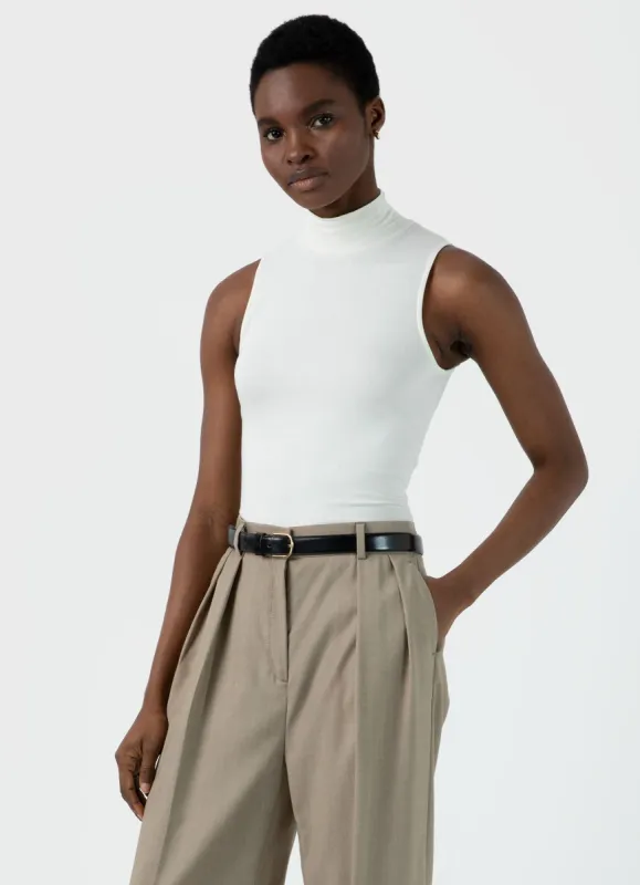 Women's Sleeveless High Neck Top in Ecru sold by Sunspel