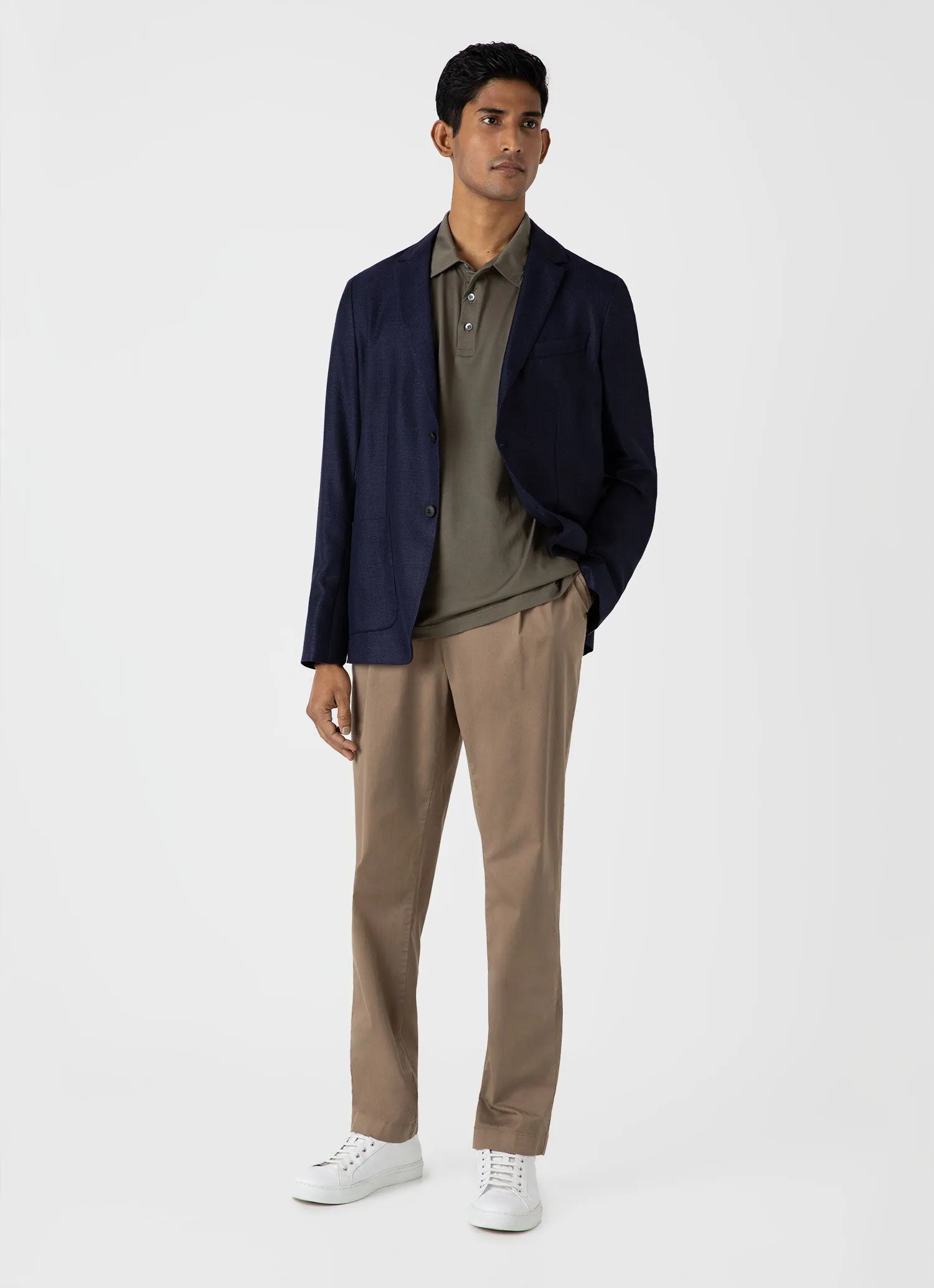 Men's Jersey Classic Polo Shirt in Khaki sold by Sunspel product image thumbnail 3