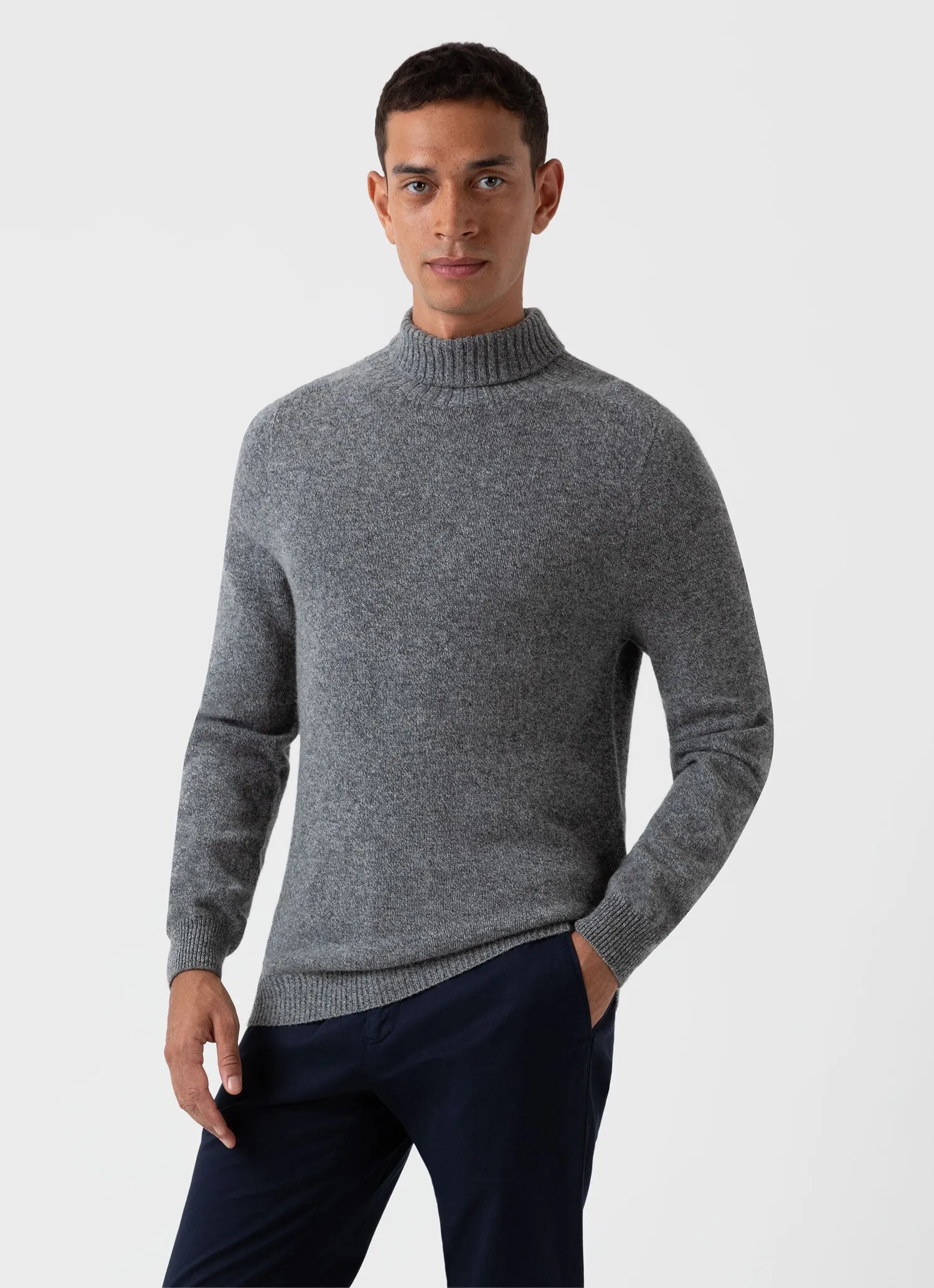Men's Lambswool Roll Neck in Mid Grey Melange sold by Sunspel product image thumbnail 2