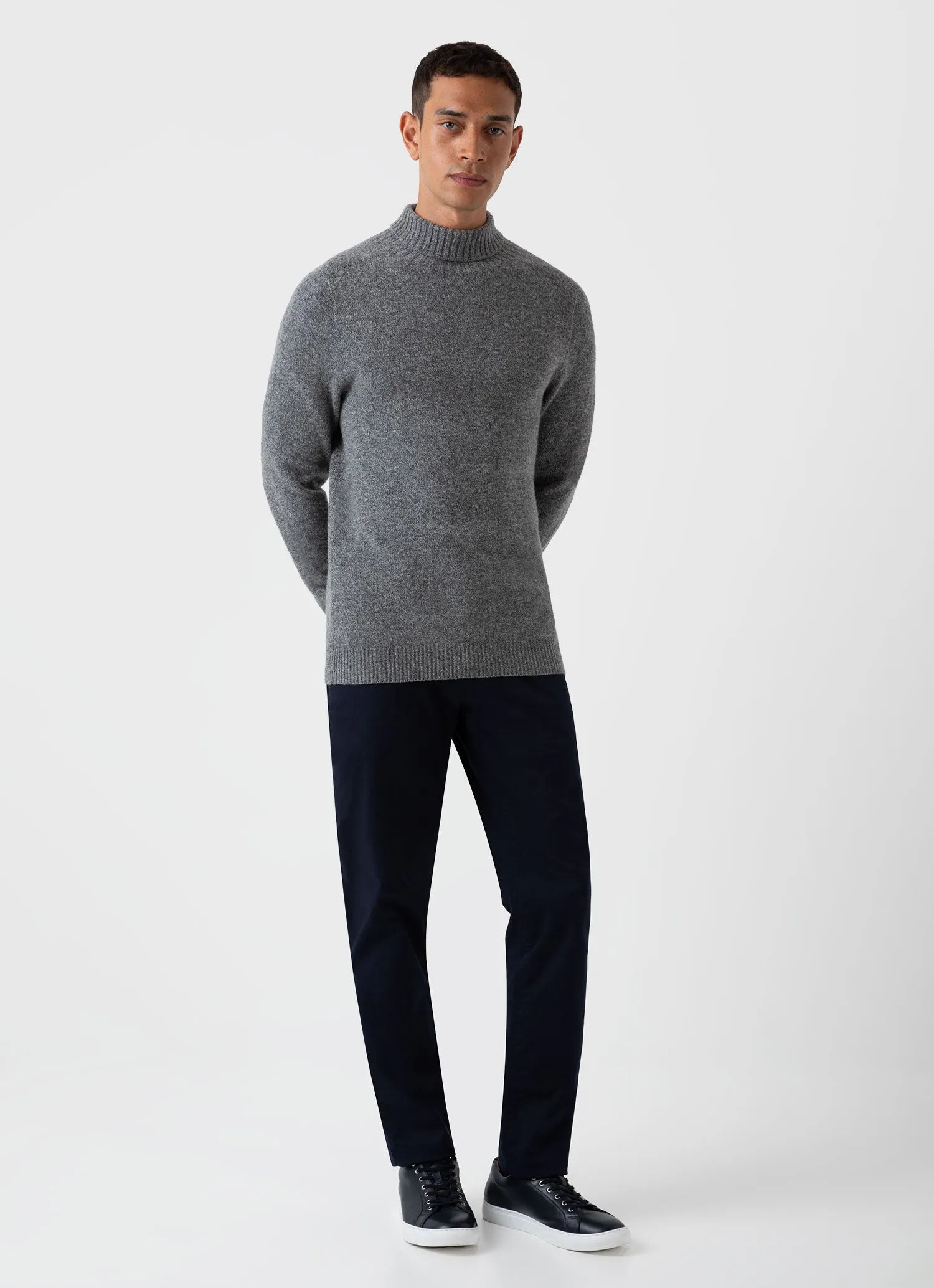 Men's Lambswool Roll Neck in Mid Grey Melange sold by Sunspel product image thumbnail 3