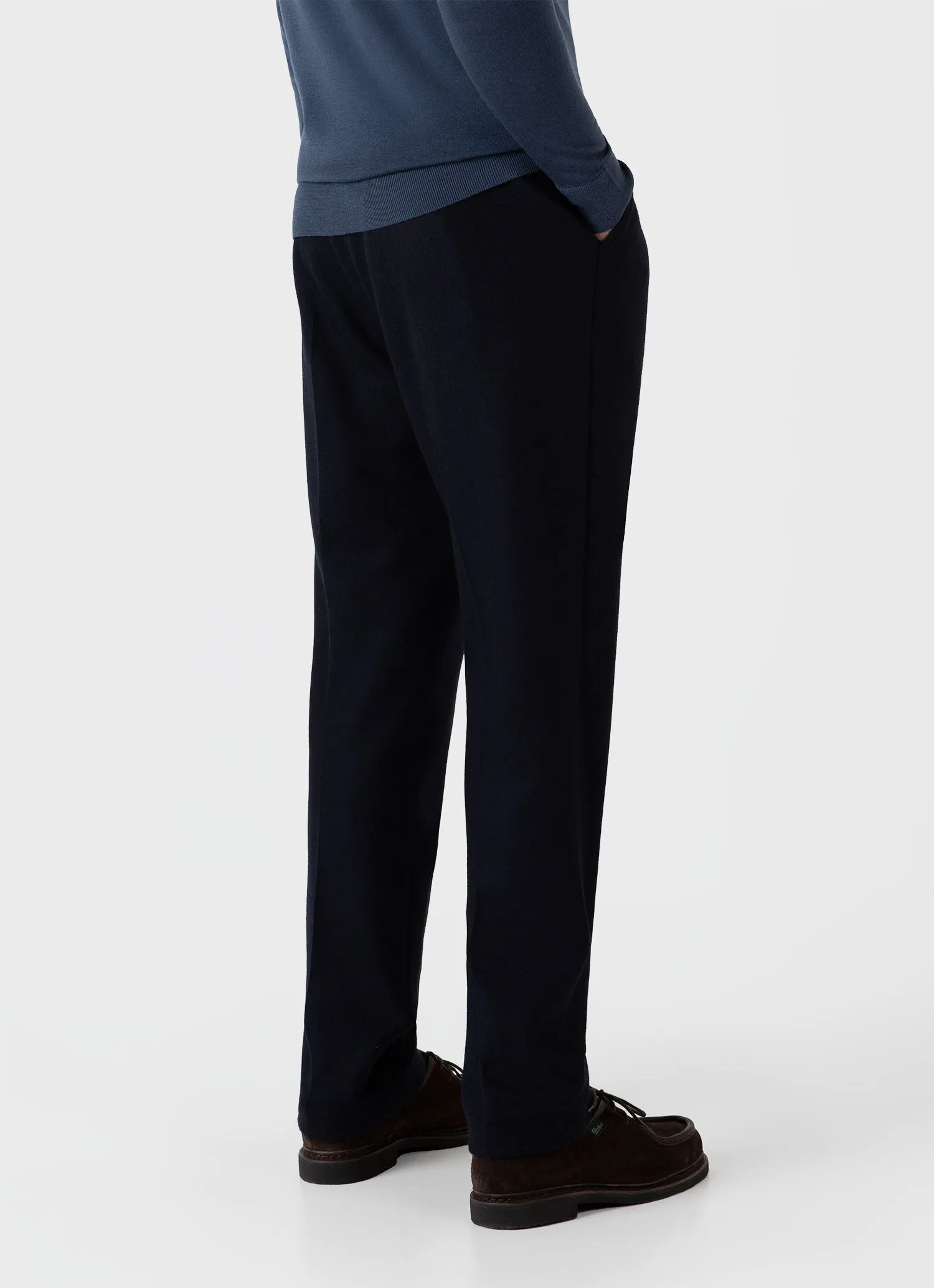 Men's Pleated Boiled Wool Trouser in Navy sold by Sunspel product image thumbnail 5