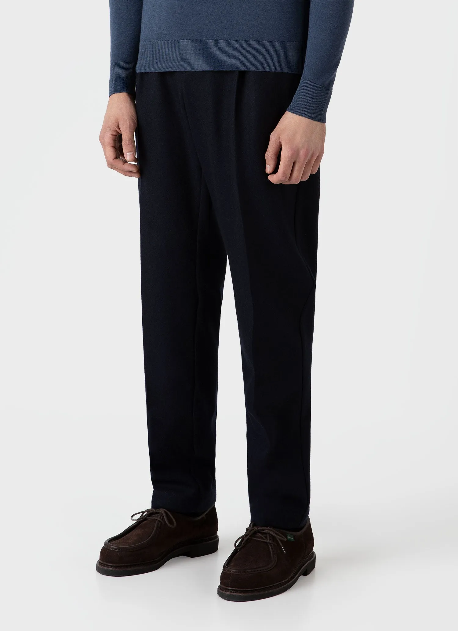 Men's Pleated Boiled Wool Trouser in Navy sold by Sunspel product image thumbnail 3