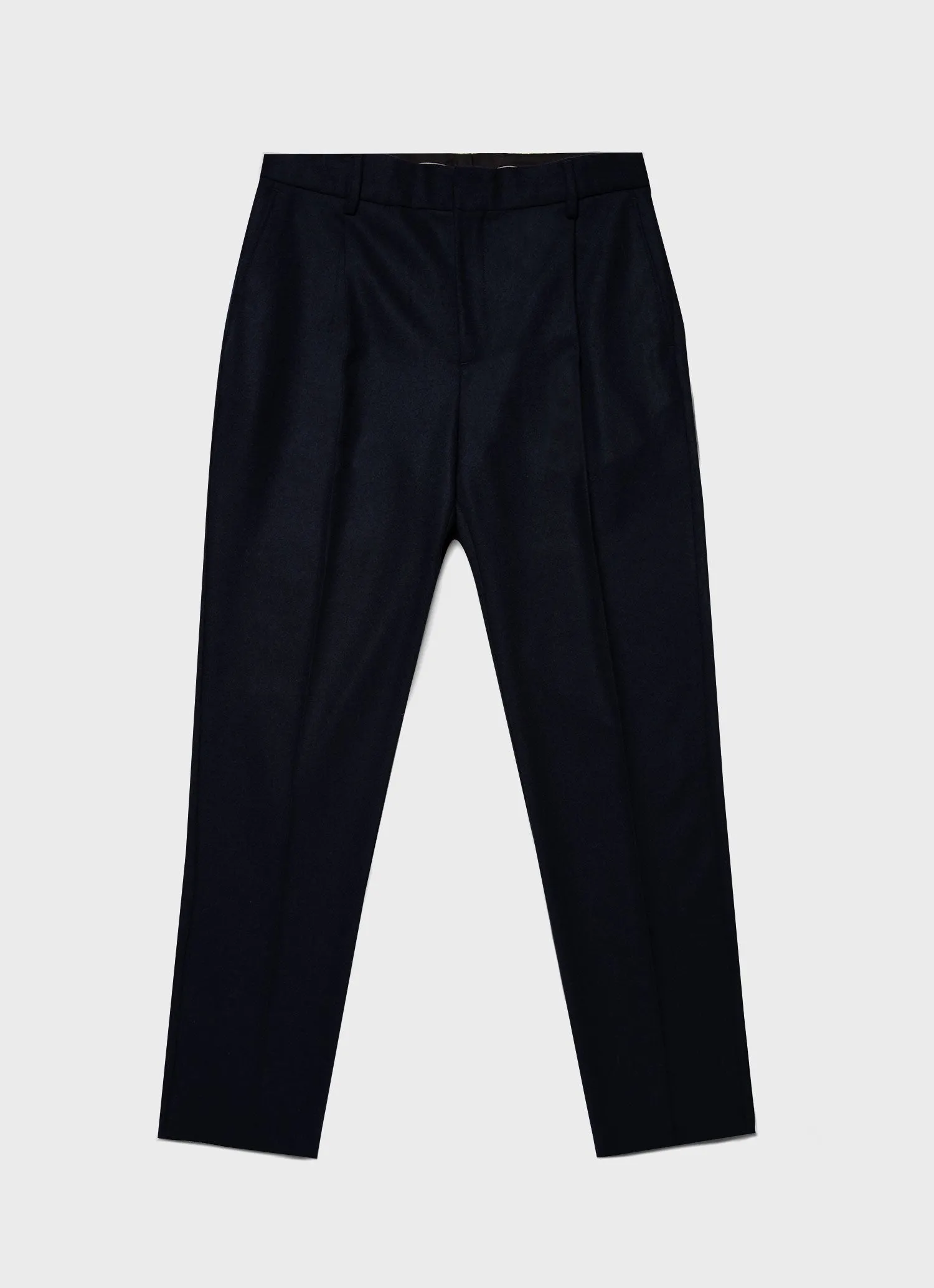 Men's Pleated Boiled Wool Trouser in Navy sold by Sunspel