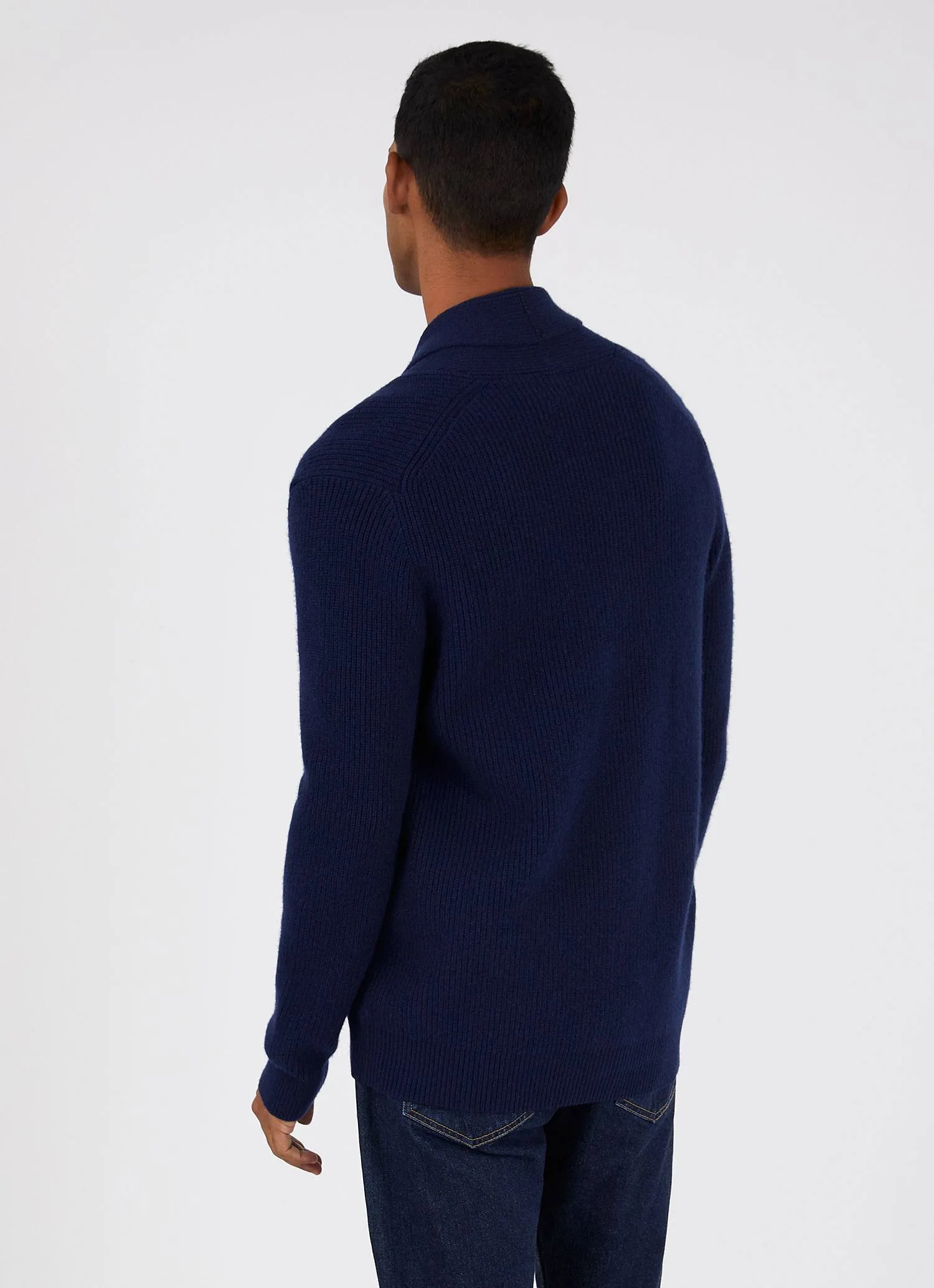 Men's Shawl Cardigan in Dark Navy Melange sold by Sunspel product image thumbnail 4