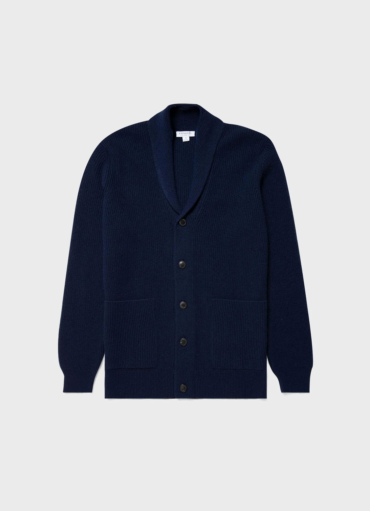 Men's Shawl Cardigan in Dark Navy Melange sold by Sunspel
