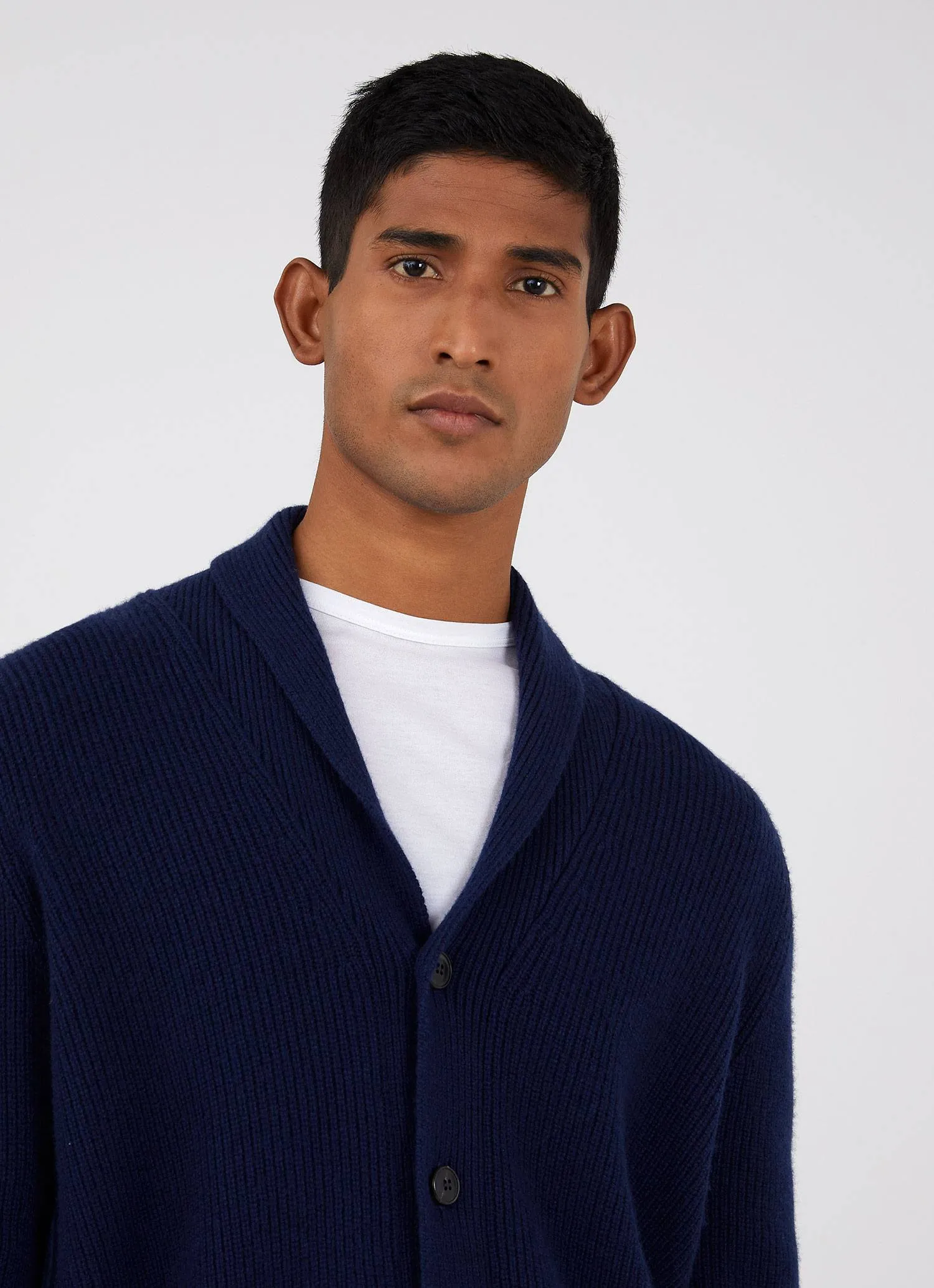 Men's Shawl Cardigan in Dark Navy Melange sold by Sunspel product image thumbnail 5