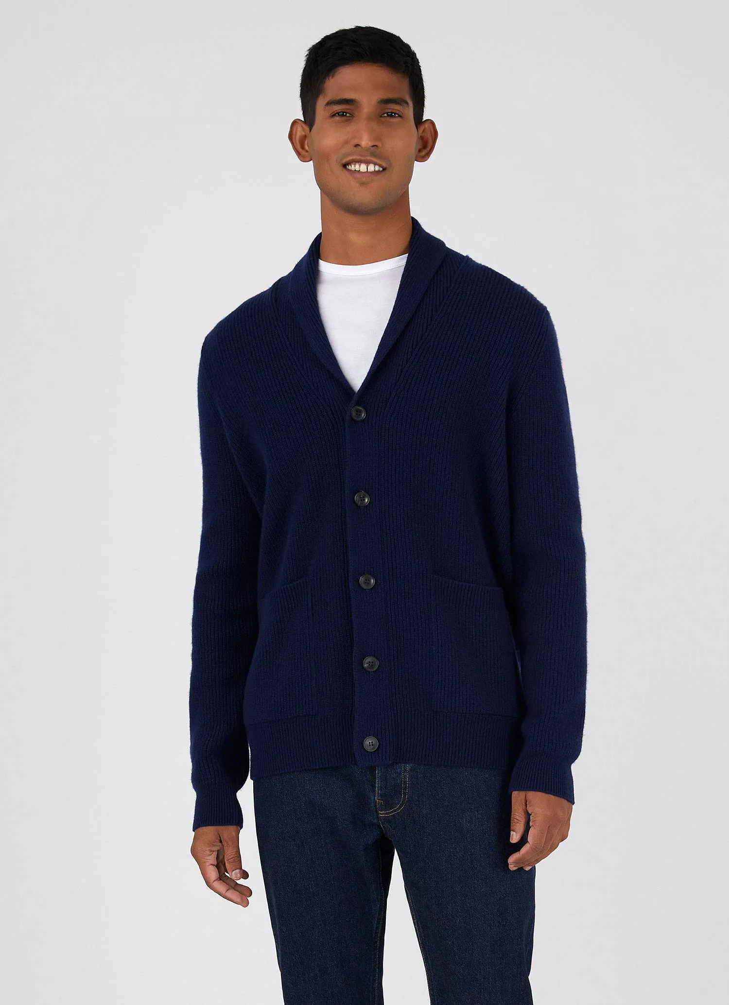 Men's Shawl Cardigan in Dark Navy Melange sold by Sunspel product image thumbnail 2