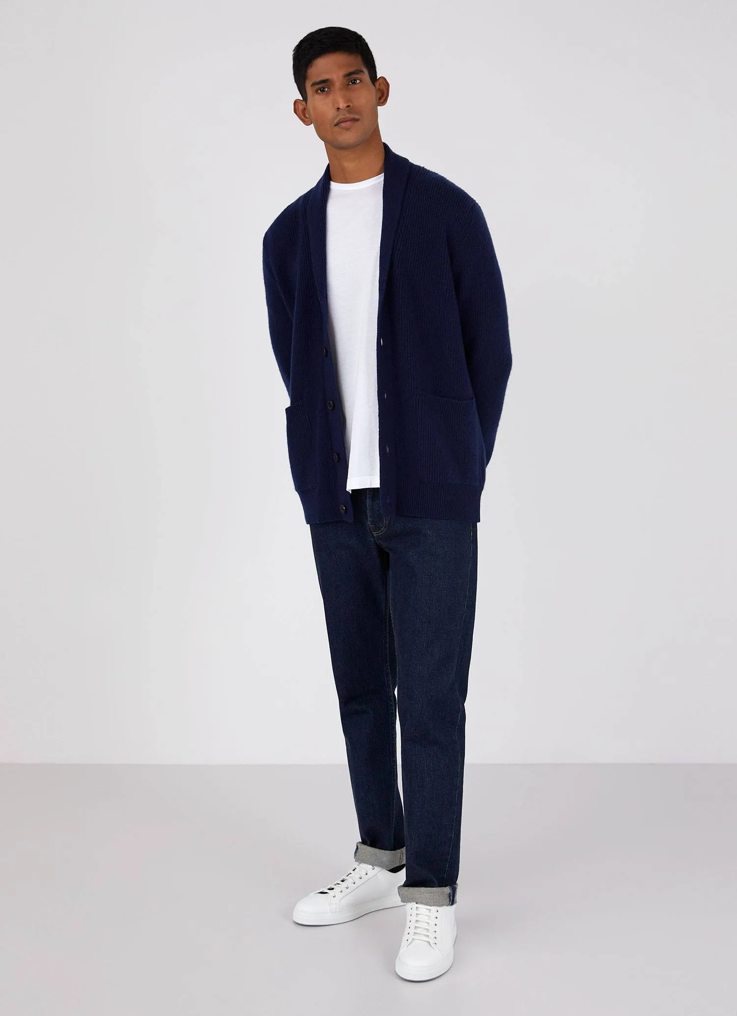 Men's Shawl Cardigan in Dark Navy Melange sold by Sunspel product image thumbnail 3