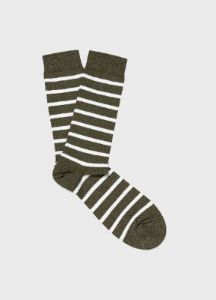 Men's Cotton Socks in Hunter Green/Ecru Breton Stripe sold by Sunspel