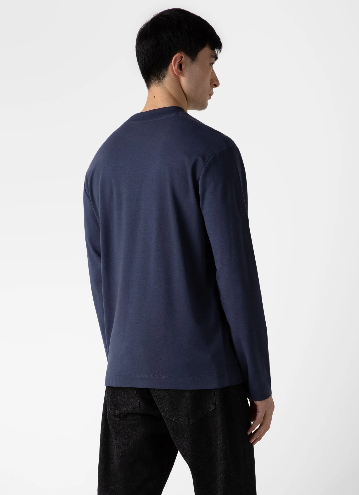 Men's Brushed Cotton Long Sleeve T-shirt in Navy sold by Sunspel product image thumbnail 5
