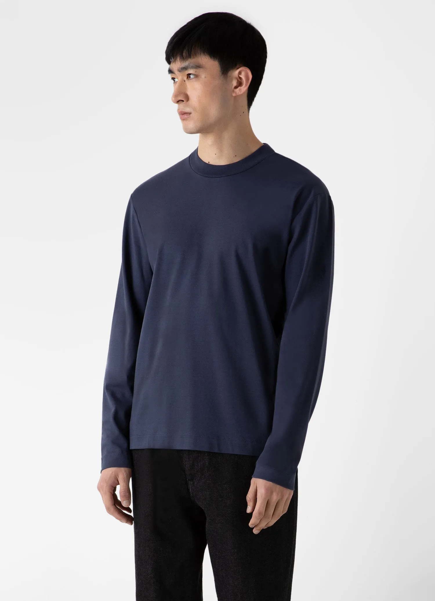 Men's Brushed Cotton Long Sleeve T-shirt in Navy sold by Sunspel product image thumbnail 2