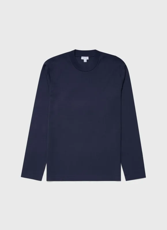 Men's Brushed Cotton Long Sleeve T-shirt in Navy sold by Sunspel