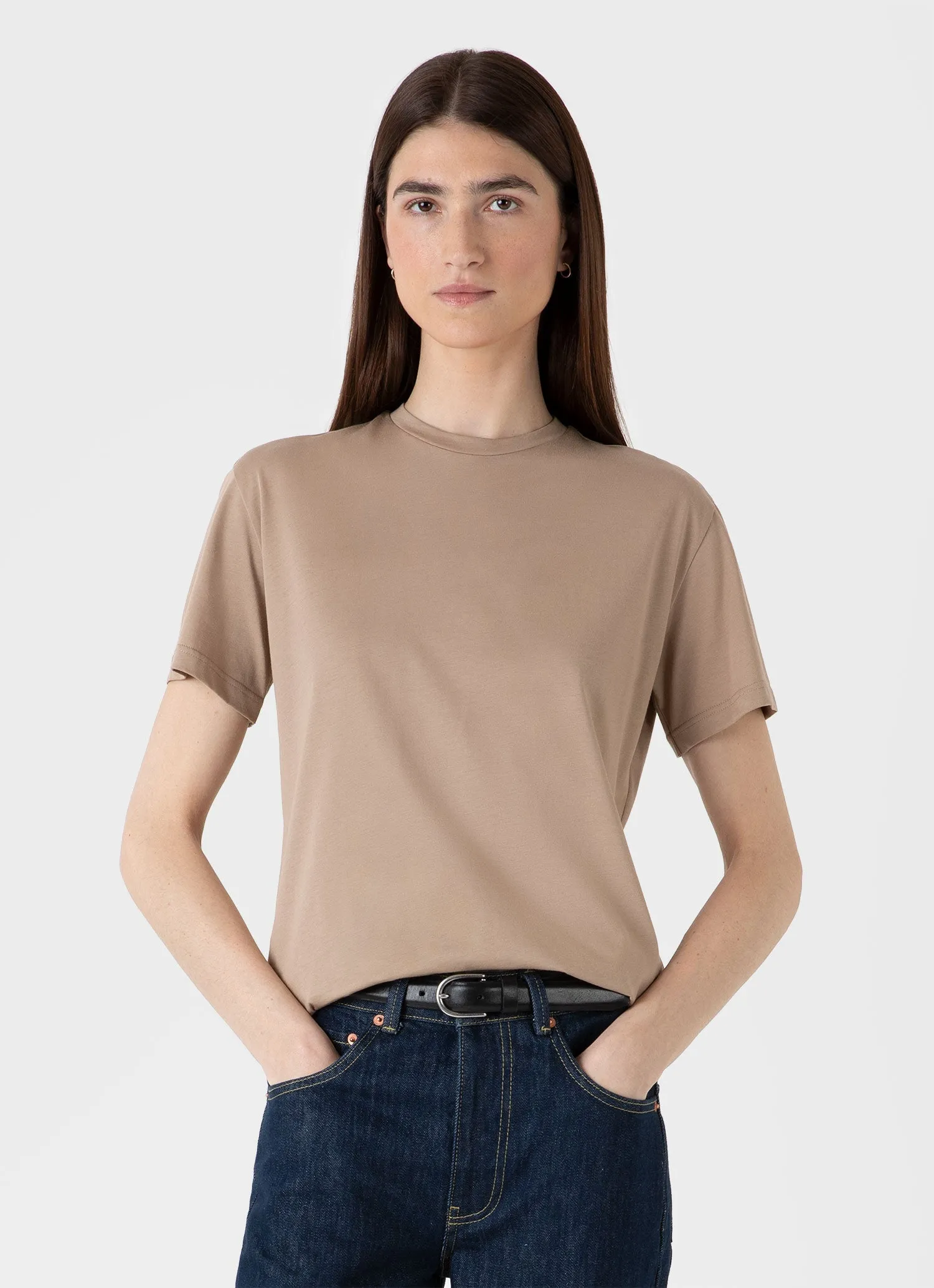 Women's Boy Fit T-shirt in Sandstone sold by Sunspel