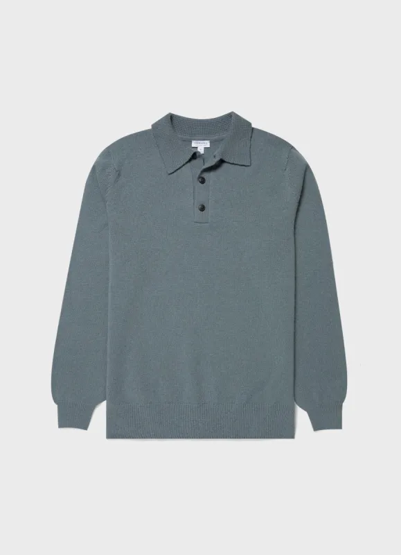 Men's Lambswool Polo Shirt in Smoke Green sold by Sunspel