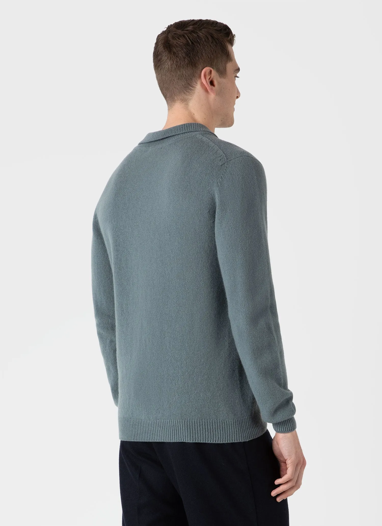 Men's Lambswool Polo Shirt in Smoke Green sold by Sunspel product image thumbnail 5