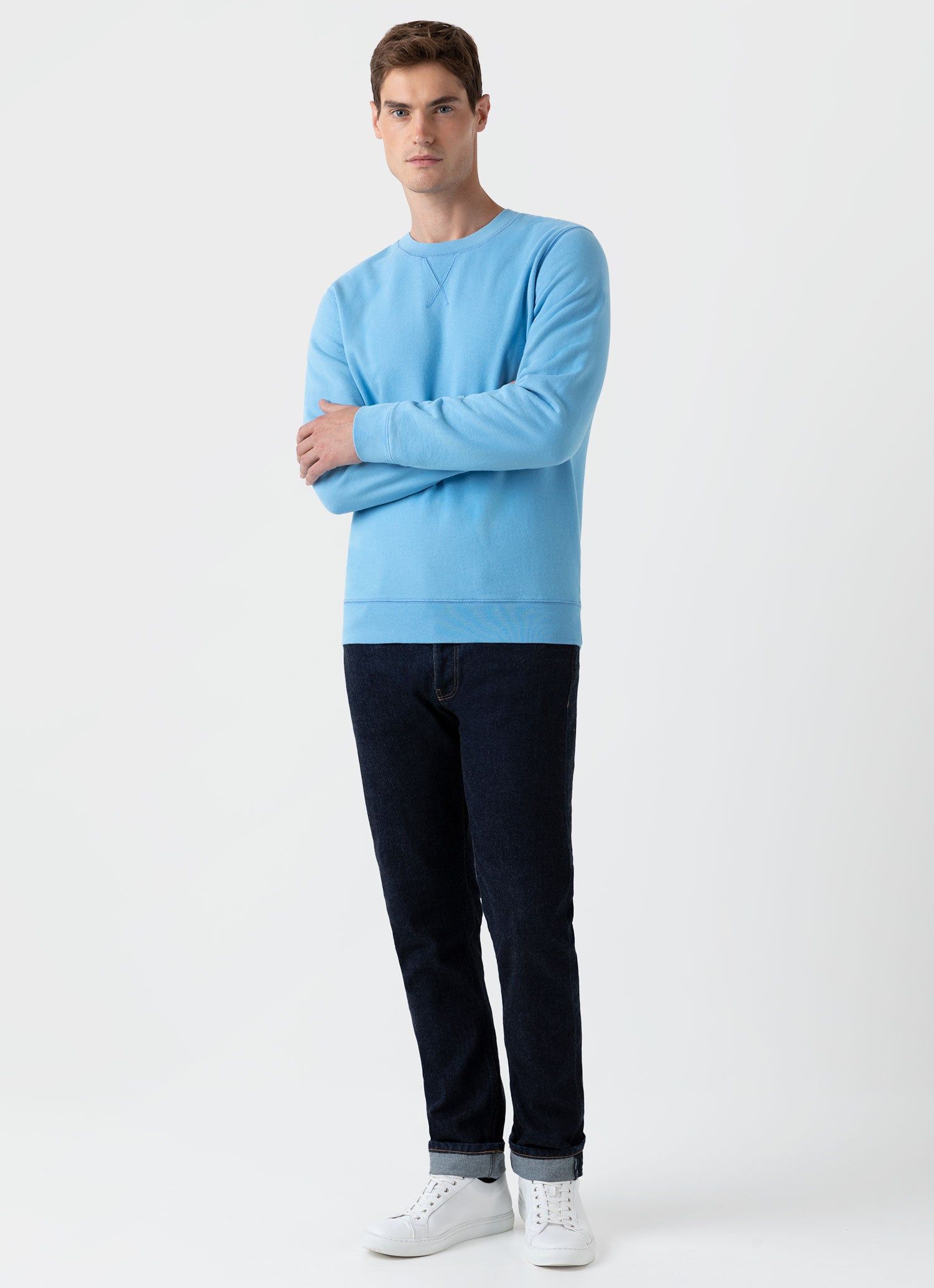 Men's Loopback Sweatshirt in Cyan Blue sold by Sunspel product image thumbnail 3