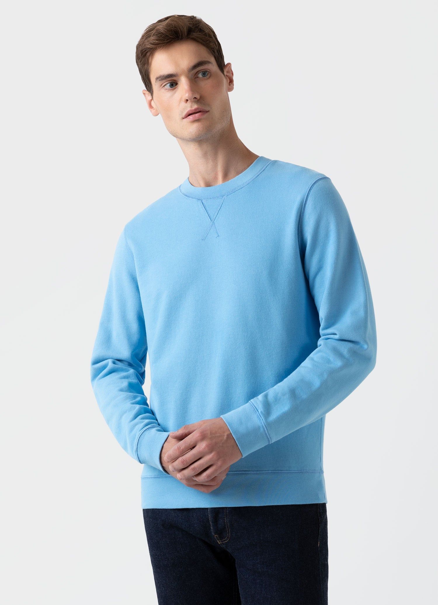 Men's Loopback Sweatshirt in Cyan Blue sold by Sunspel product image thumbnail 2