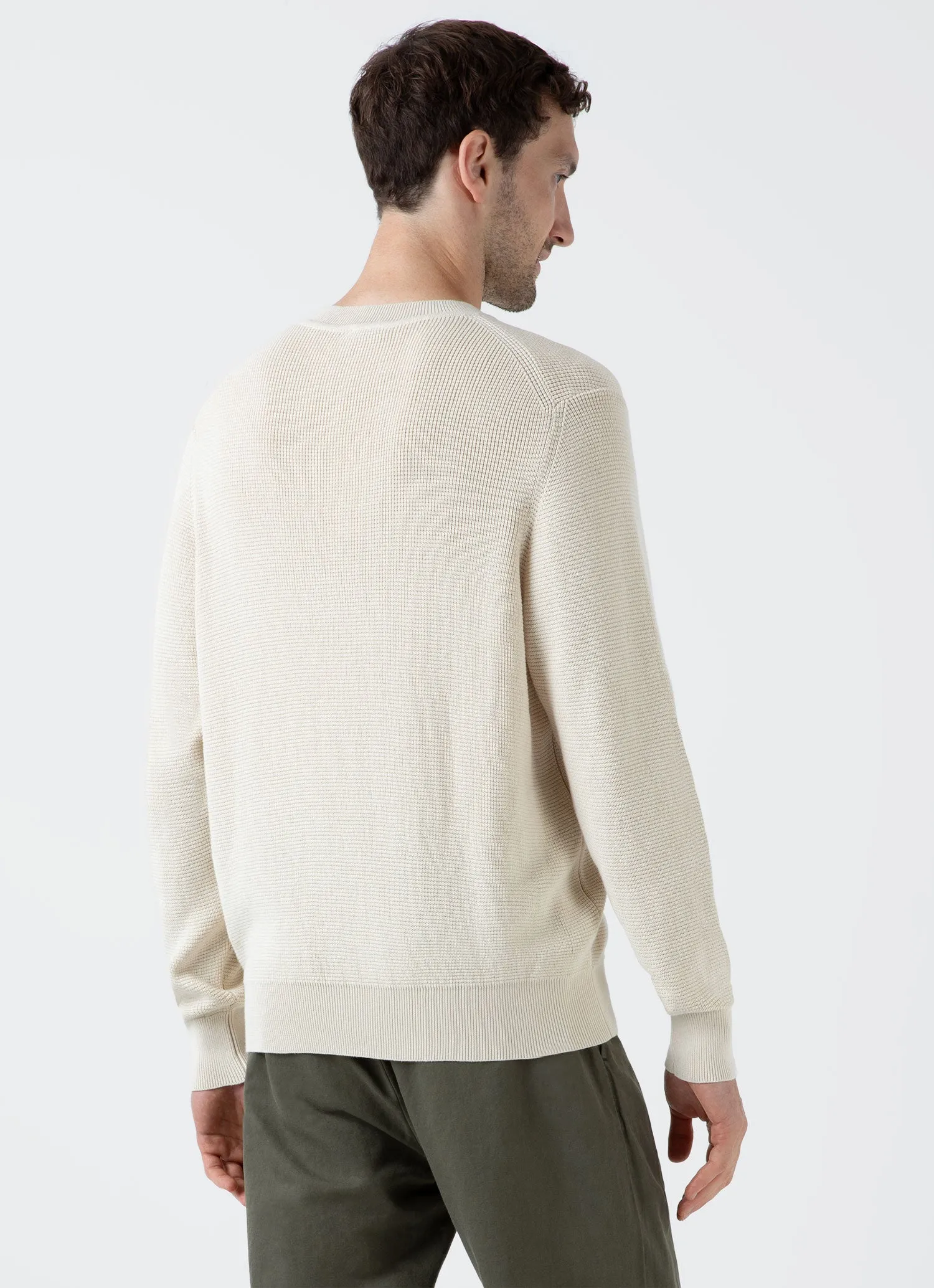 Men's Waffle Stitch Crew Neck Jumper in Ecru sold by Sunspel product image thumbnail 5