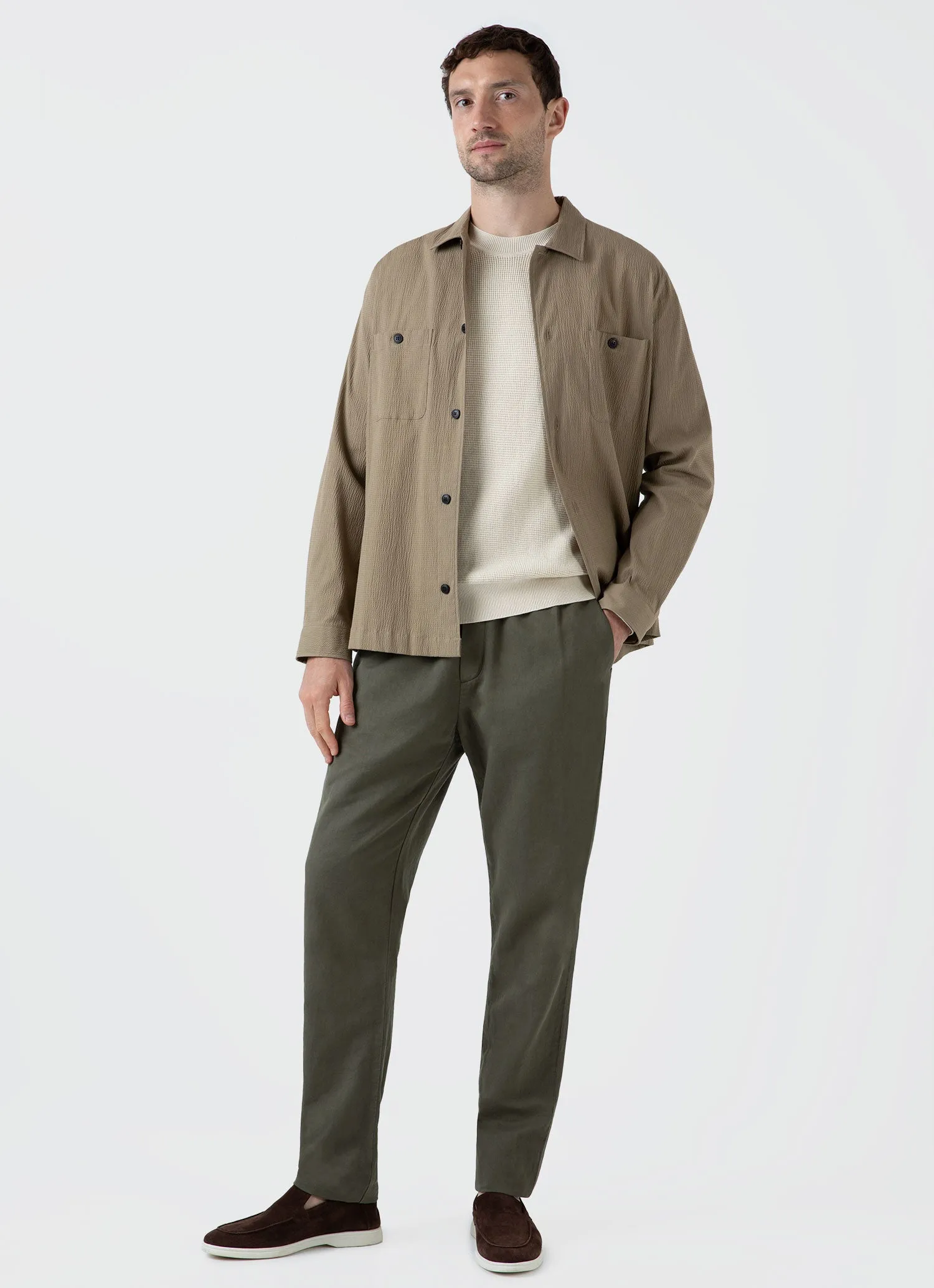 Men's Waffle Stitch Crew Neck Jumper in Ecru sold by Sunspel product image thumbnail 3