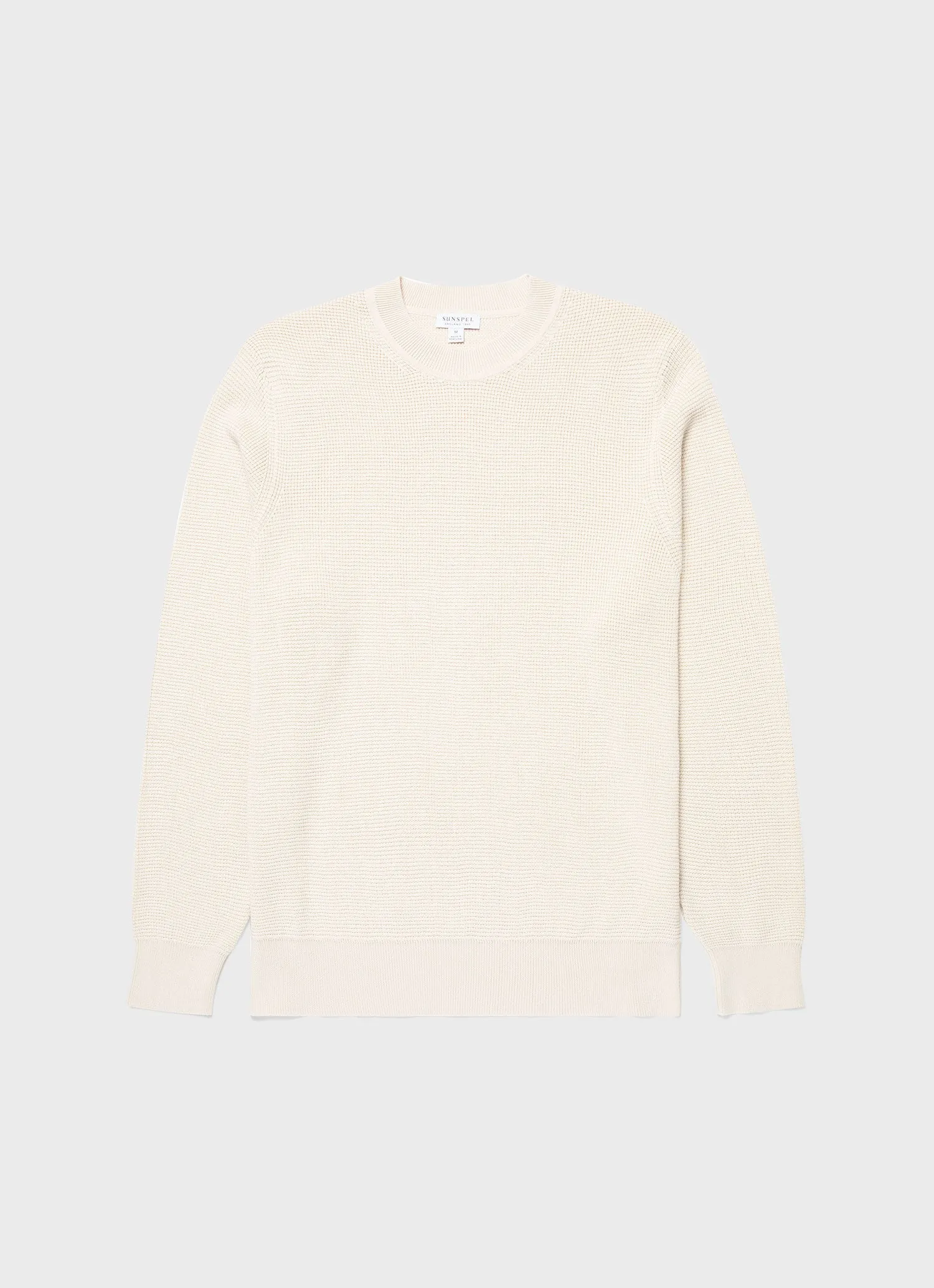 Men's Waffle Stitch Crew Neck Jumper in Ecru sold by Sunspel