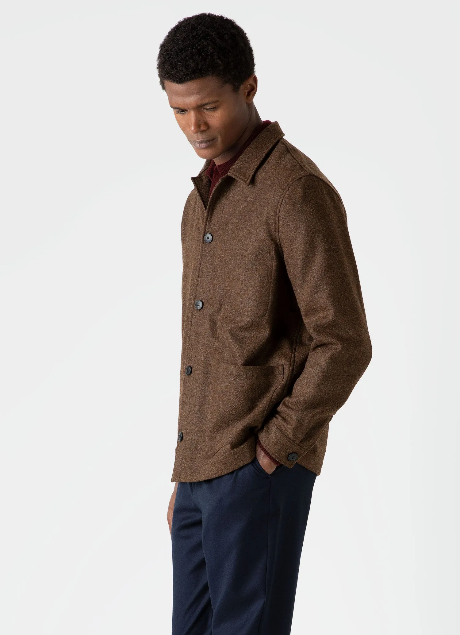 Men's Wool Twin Pocket Jacket in Mid Brown Melange sold by Sunspel product image thumbnail 2