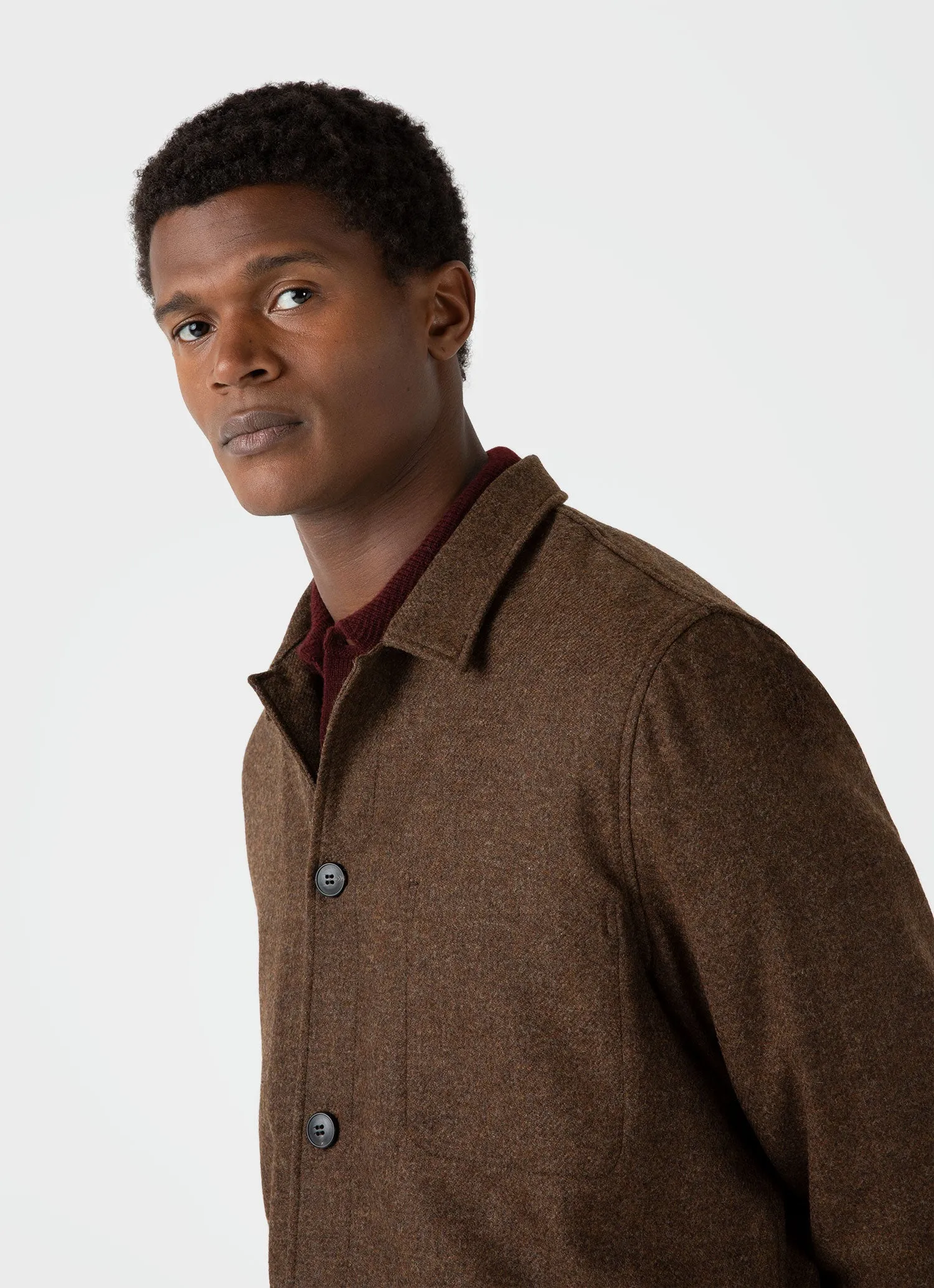 Men's Wool Twin Pocket Jacket in Mid Brown Melange sold by Sunspel product image thumbnail 5