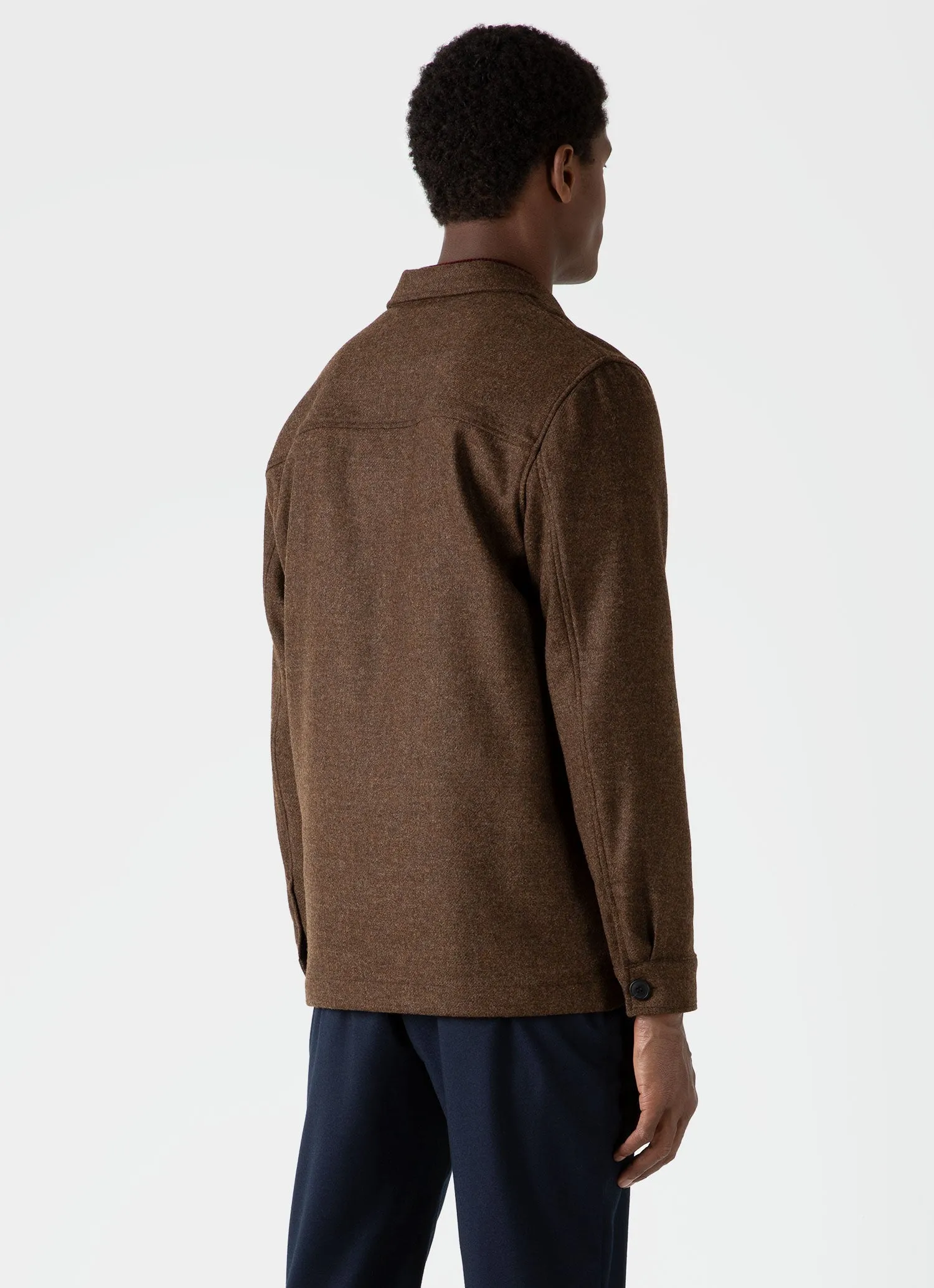 Men's Wool Twin Pocket Jacket in Mid Brown Melange sold by Sunspel product image thumbnail 4