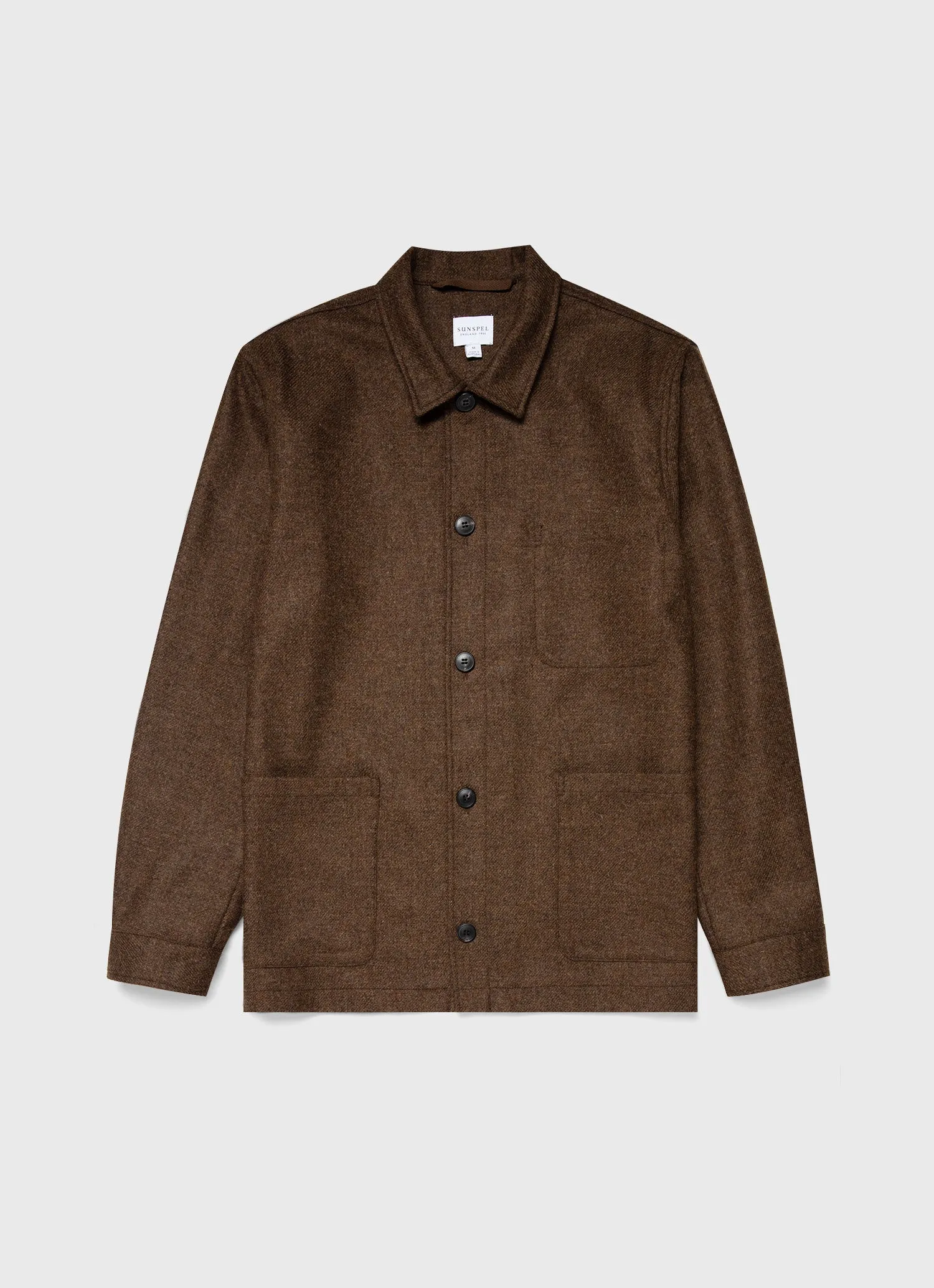 Men's Wool Twin Pocket Jacket in Mid Brown Melange sold by Sunspel